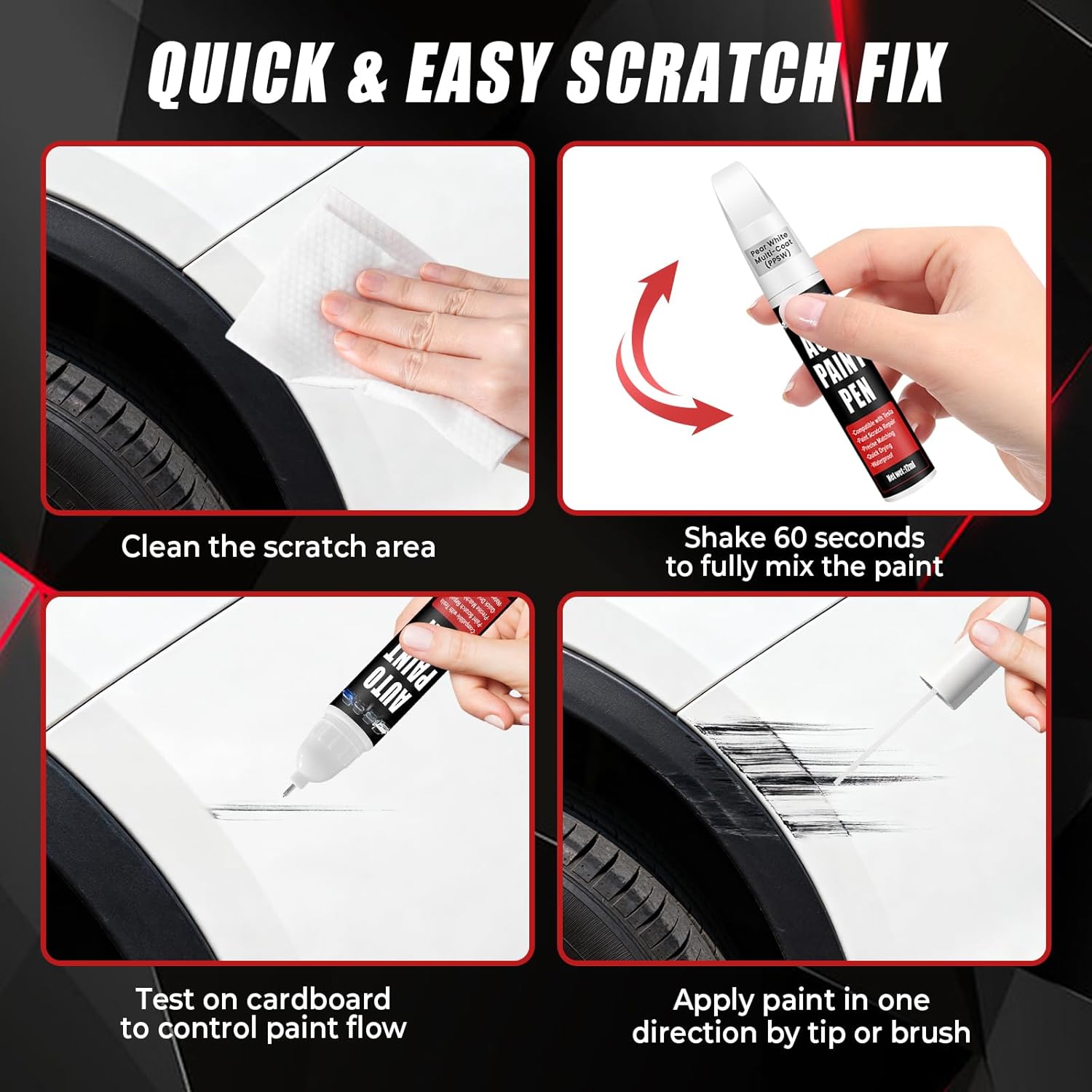 Detalle 2 de Touch Up Paint for Cars (Pearl White Multi-Coat PPSW) 2-in-1 Scratch Repair Pen for Tesla Model Y/3/X/S, 0.4 fl oz