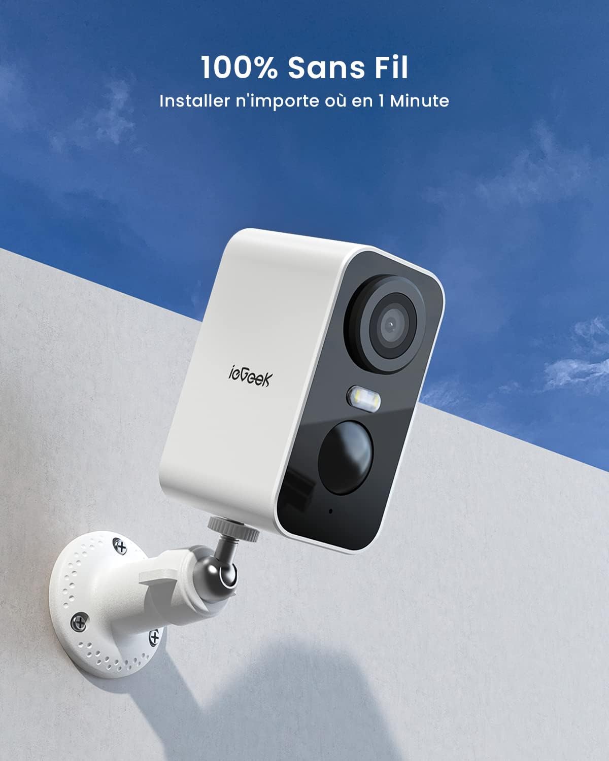 Detalle de ieGeek 2K Caméra Surveillance WiFi Extérieure sans Fil avec Batterie – Vision Nocturne Couleur, Détection AI & PIR, Audio Bidirectionnel, IP65