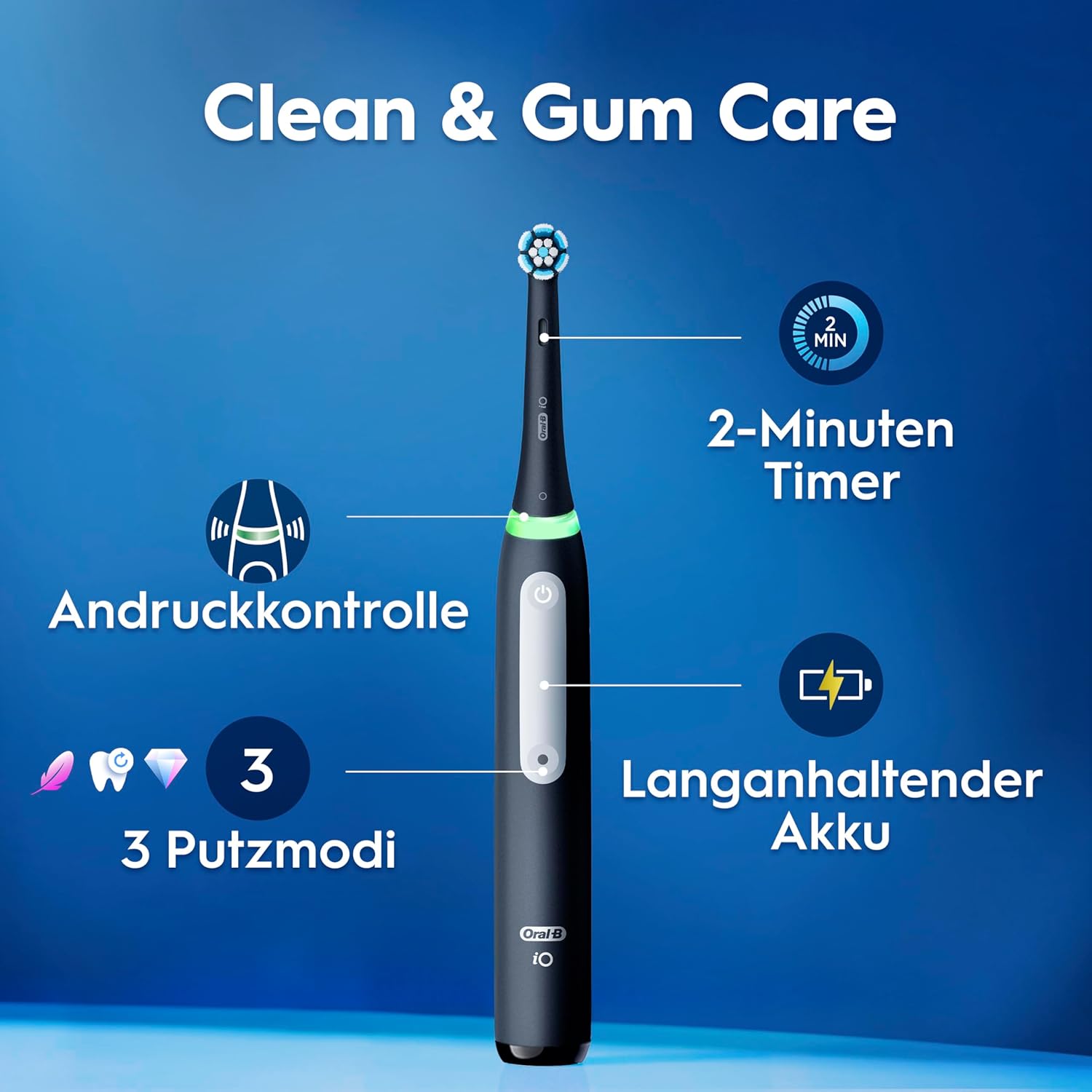 Thumbnail 3 de Oral-B iO Series 3 Elektrische Zahnbürste – Doppelpack (Schwarz/Rosa) mit 4 Aufsteckbürsten und Reise-Etui