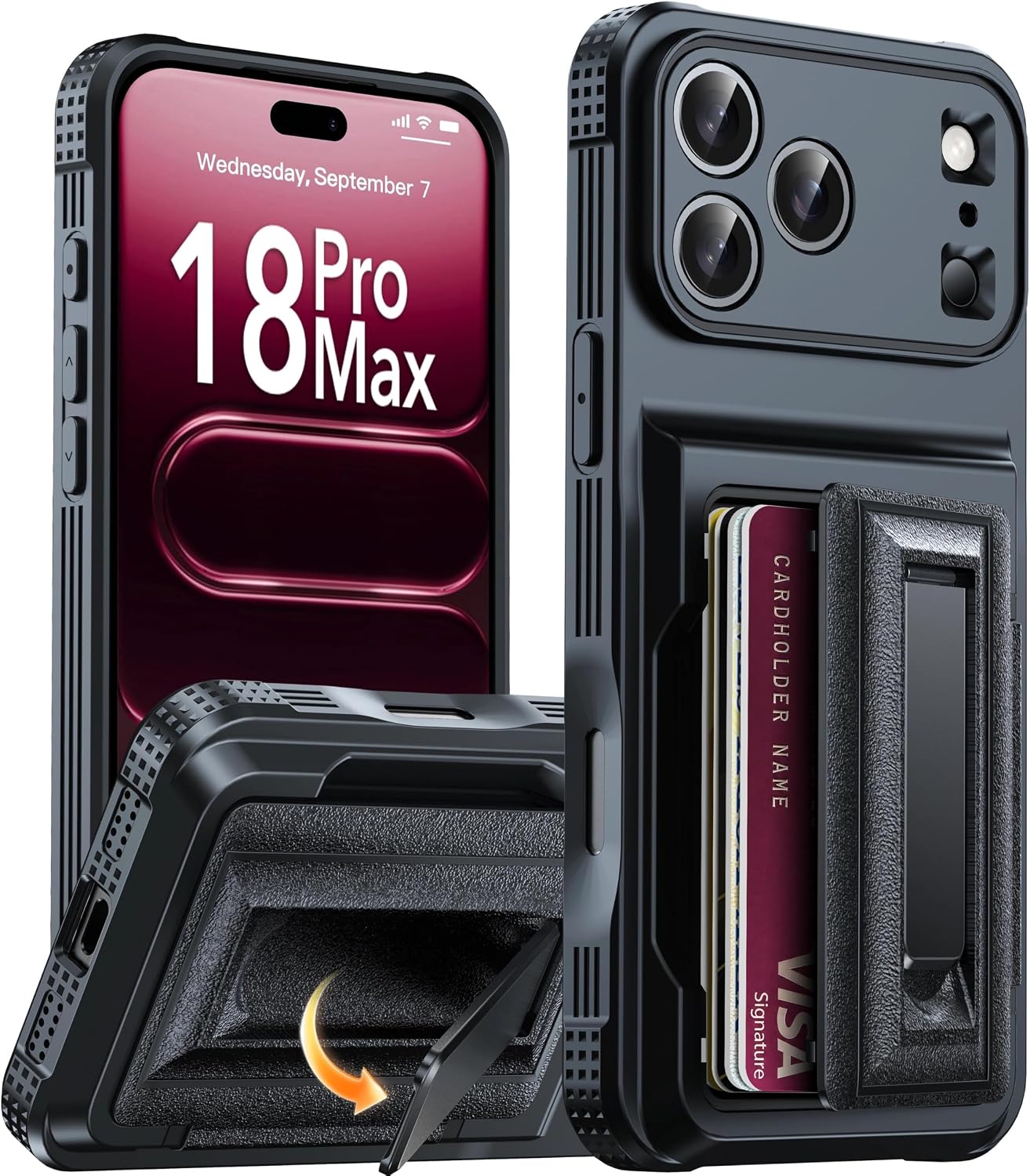 Detalle de Oterkin iPhone 18 Pro Max Wallet Case with 4–5 Card Holder and Metal Stand