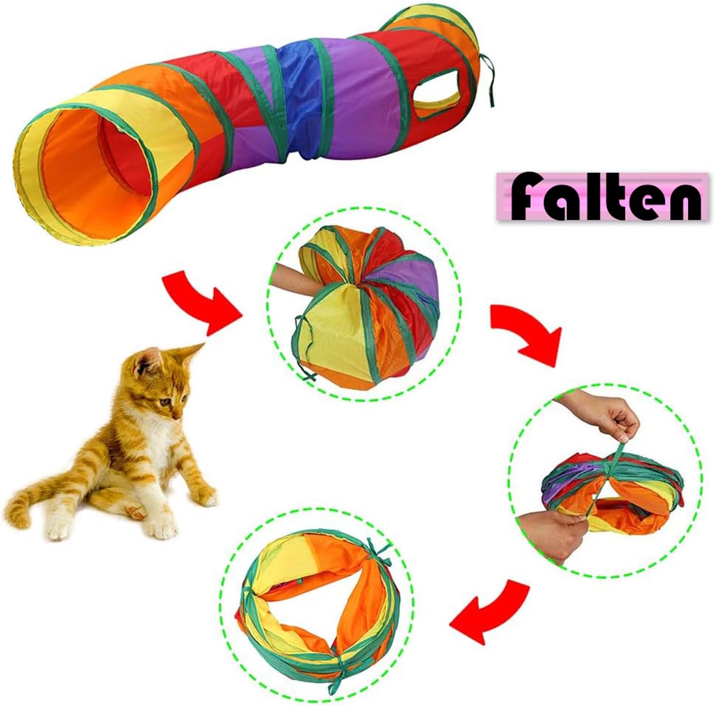 Thumbnail 1 de DoggKKin faltbarer Katzentunnel mit Vogelspielzeug (123 x 25 cm) – Selbstbeschäftigung für Katzen