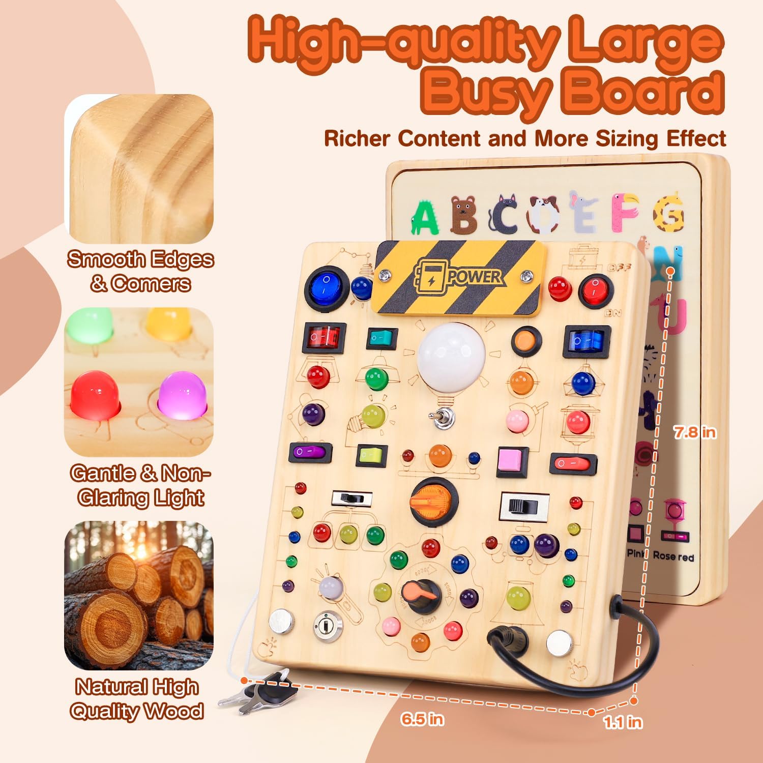 Thumbnail 6 de iHarPro Busy Board with 19 LED Light Switches (Wooden Montessori Sensory Board, Bigger Size)