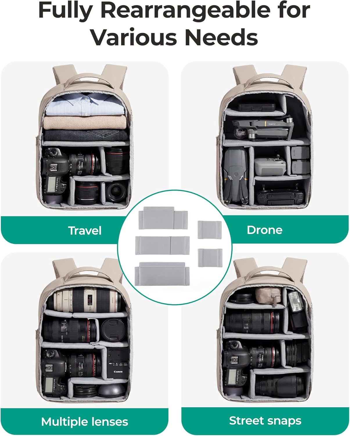 Detalle 2 de bagsmart Kamerarucksack wasserdicht mit 13,6-Zoll-Laptopfach – Fotorucksack für Sony, Nikon, Canon