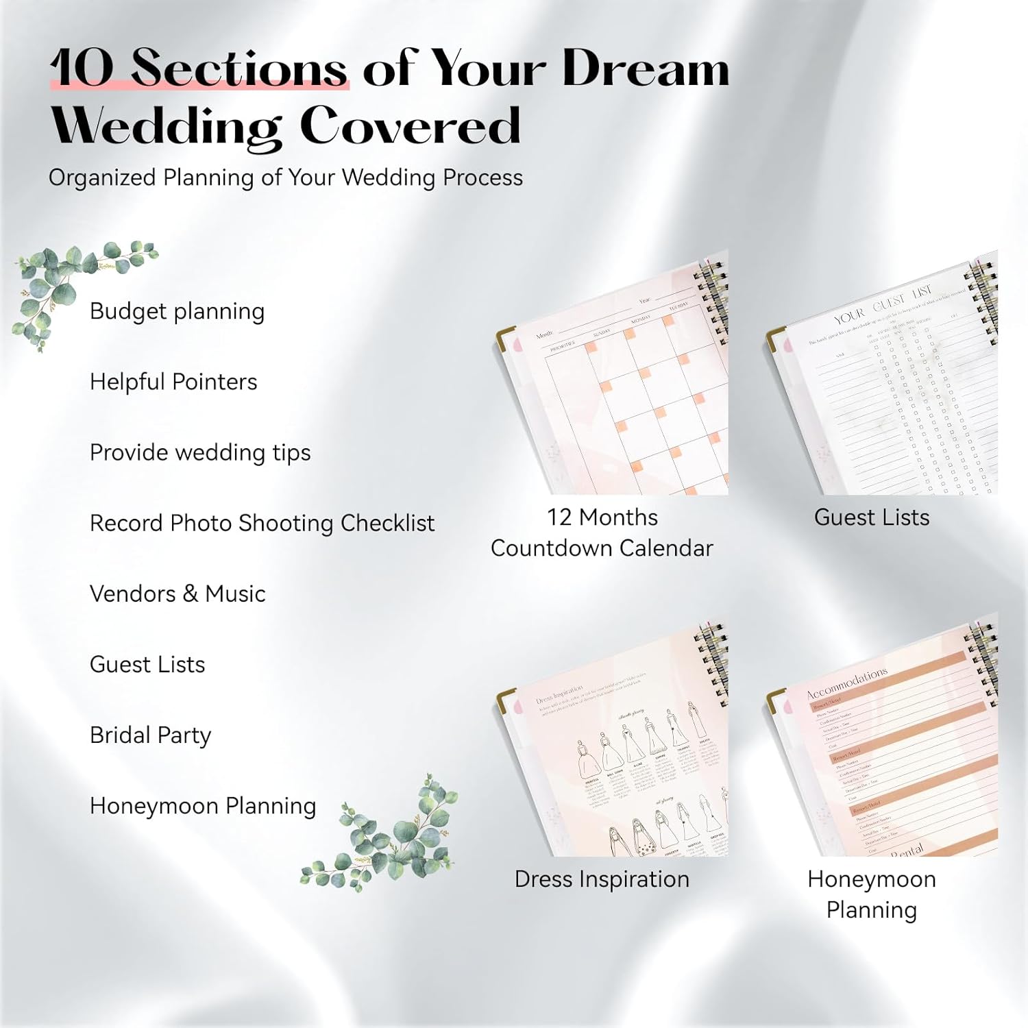 Thumbnail 5 de ABC life Wedding Planner Book Organiser – UK wedding planning countdown notebook with 10 themed sections (Garland)