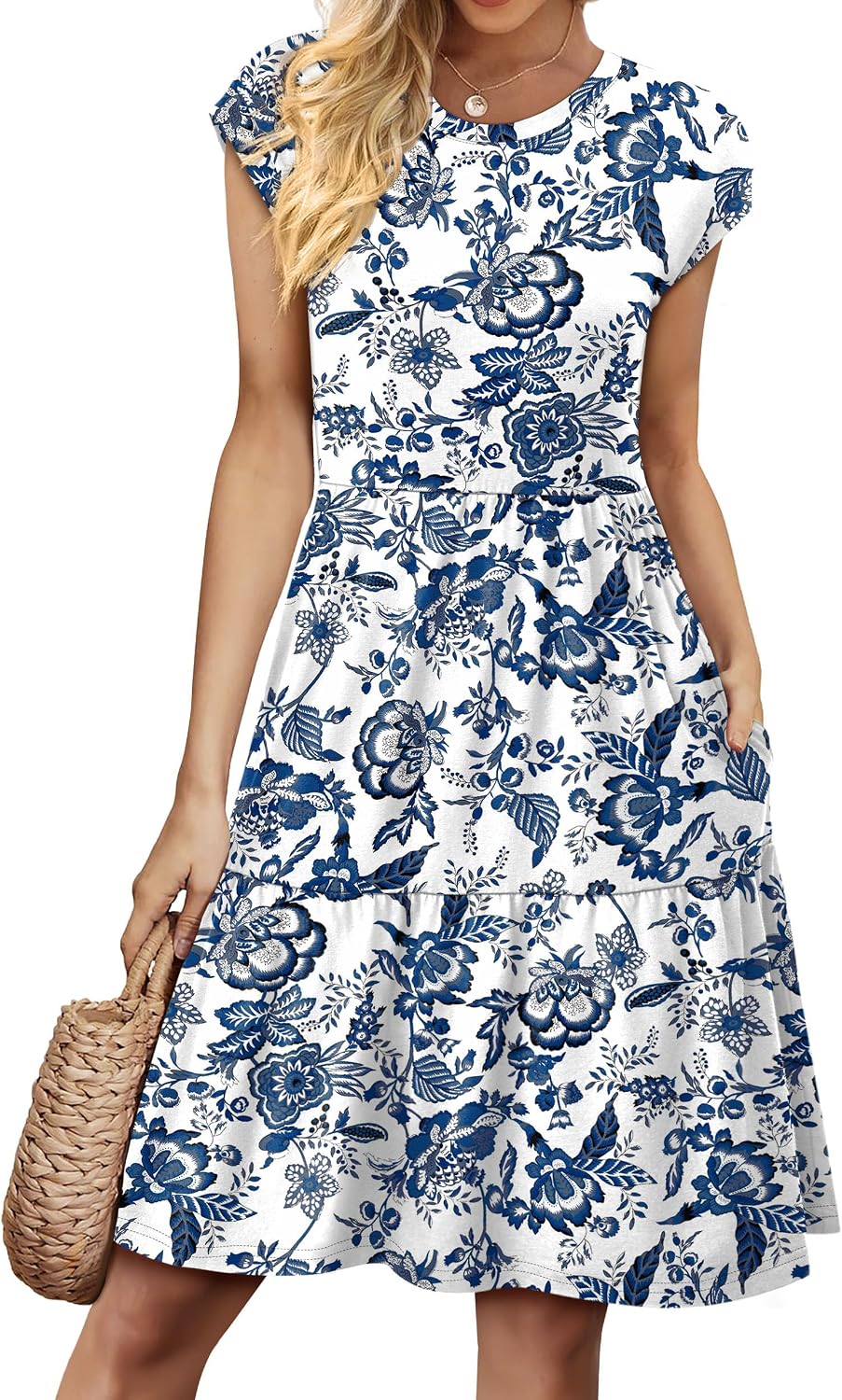 Detalle de WIHOLL Summer Dresses for Women 2026 Cap Sleeve Floral Tiered Sundress