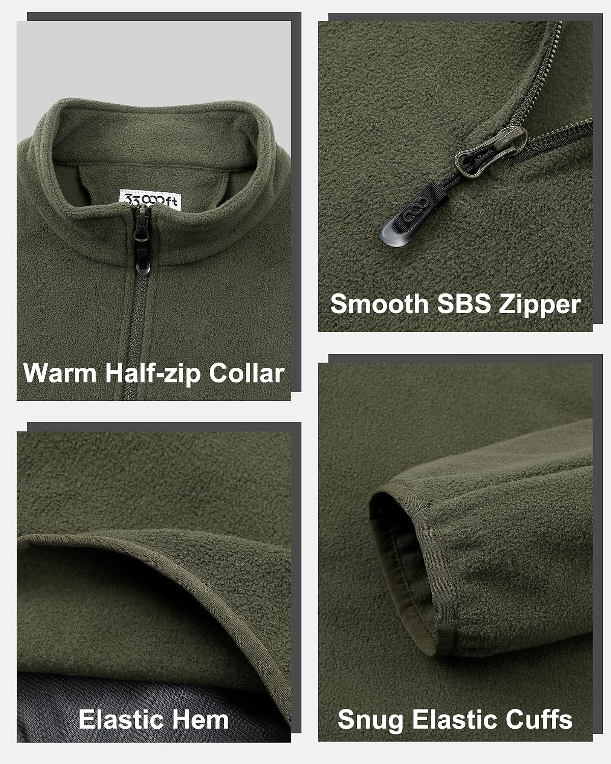 Detalle de 33,000ft Men’s Microfleece Half-Zip Pullover Jacket with 2 Pockets