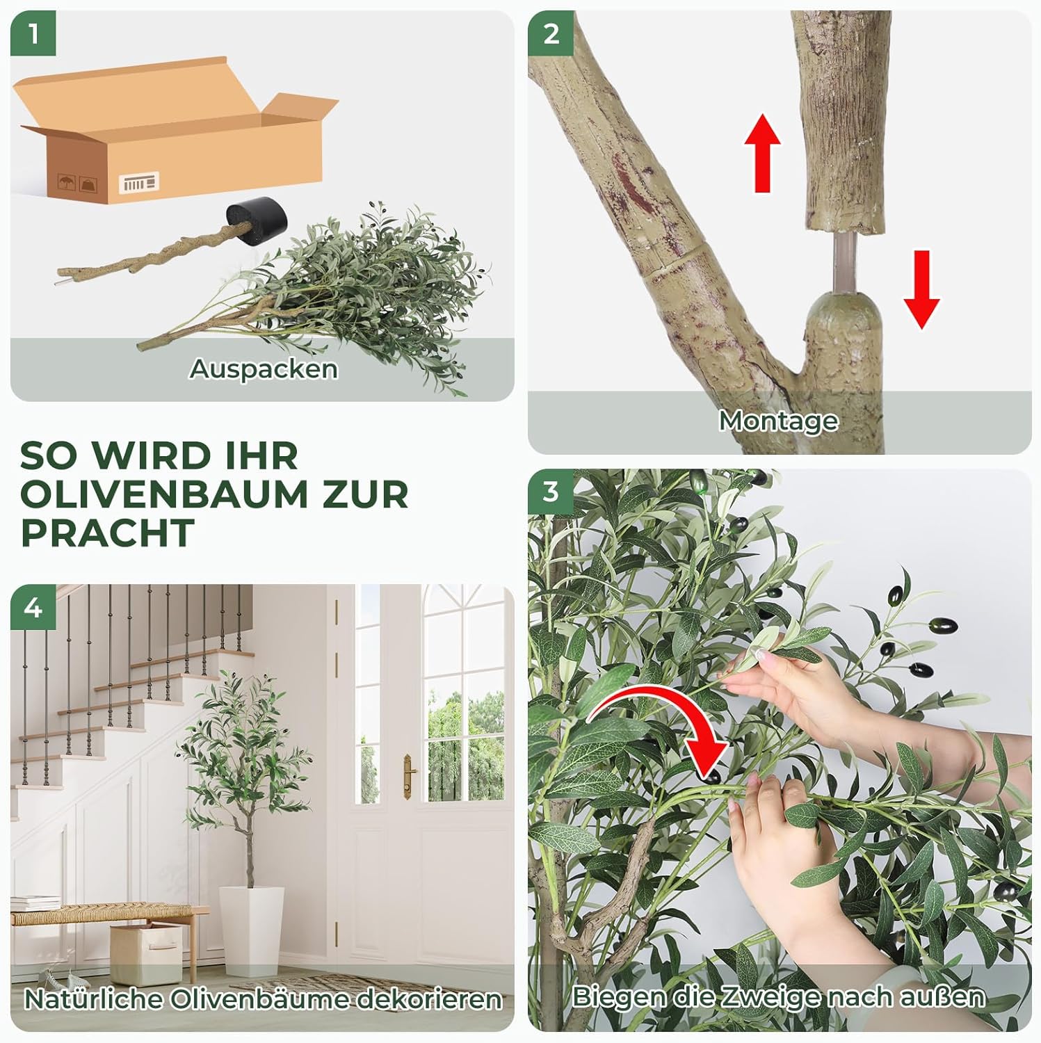 Detalle de YOLEO Olivenbaum Künstlich 120 cm – langlebige Kunstpflanze für Wohnzimmer, Büro und Events