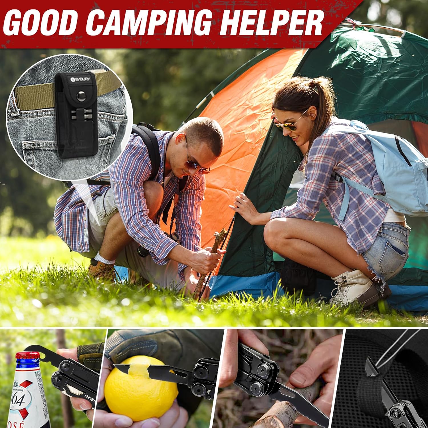 Thumbnail 5 de BIBURY 16-in-1 faltbare Zange mit verbesserter Schere und Schraubendreher – 3Cr13 Stahl, Nylontasche