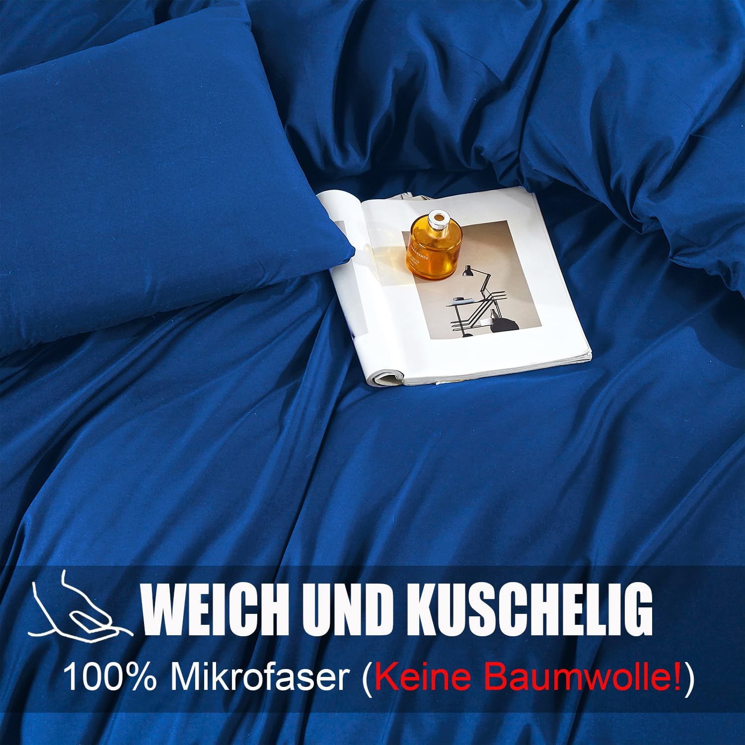 Detalle 2 de Soifox Bettwäsche Königsblau 135x200 4teilig