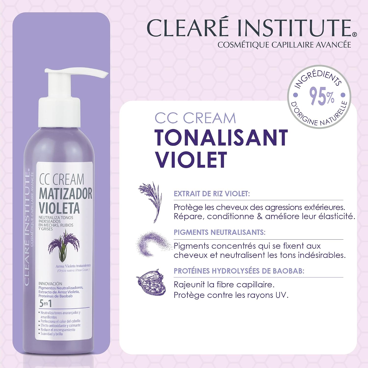 Thumbnail 2 de Clearé Institute CC Crème Matifiante Violette 200 ml 💄