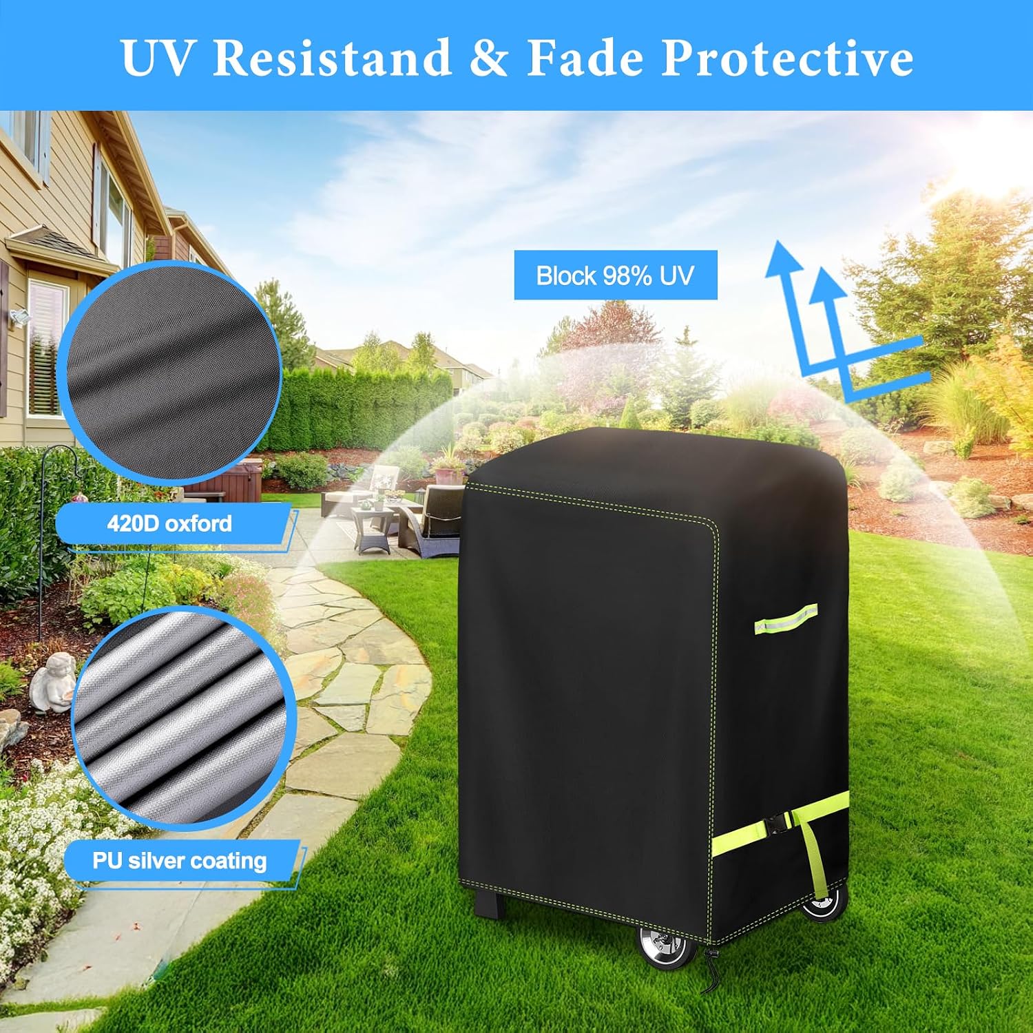 Detalle 2 de VDISRR Grillabdeckung Wetterfest 77 x 70 x 110 cm für Weber Spirit 210 – 2 Brenner Grill mit Klappbarer Seitenablage