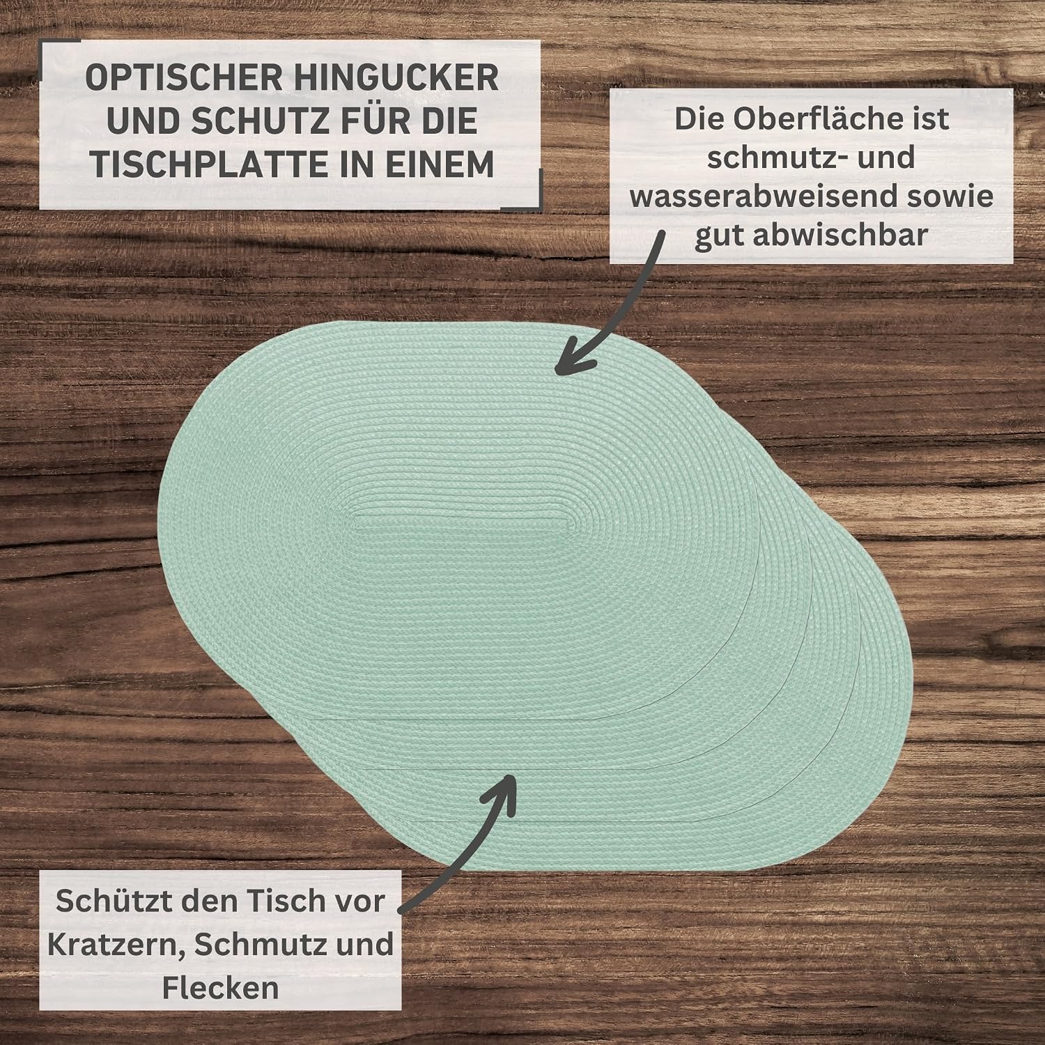 Thumbnail 2 de Venilia Tischset Grün Rund 45 x 30 cm – elegantes Platzset aus gewebtem Material, lebensmittelecht