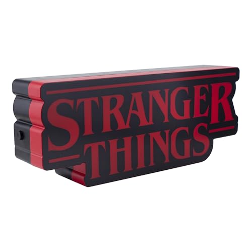 Detalle de Paladone Luz con forma del logo de Stranger Things — 30 cm, lámpara de pared o escritorio con USB o pilas