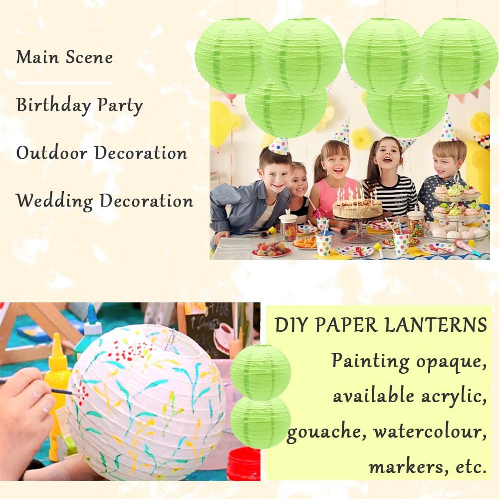 Thumbnail 3 de Ruidee 6-pack Green 12in Round Hanging Paper Lanterns for Birthday, Wedding & Parties
