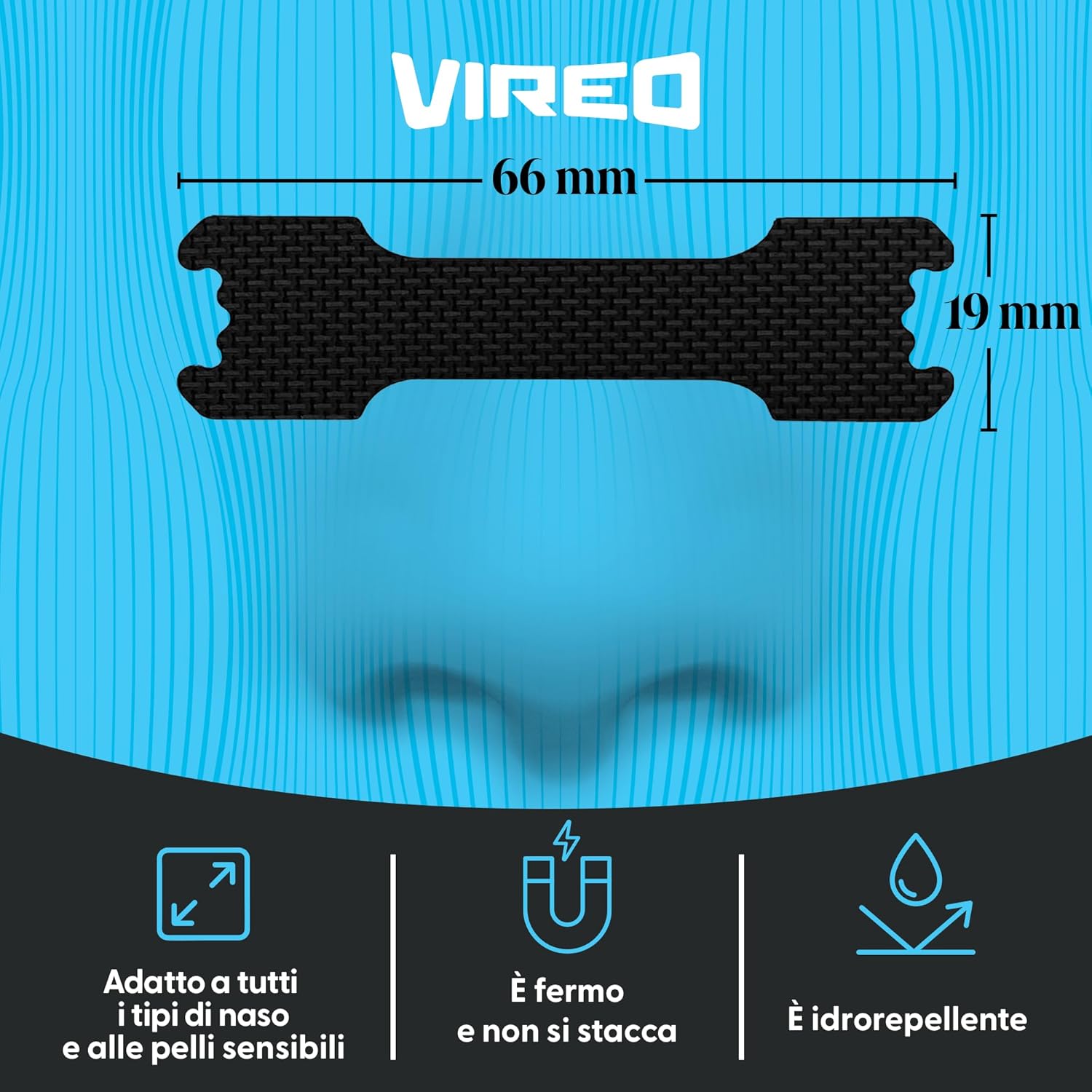 Detalle de Vireo Cerotti Nasali Neri 150 pezzi: fissaggio affidabile per sonno e attività quotidiana