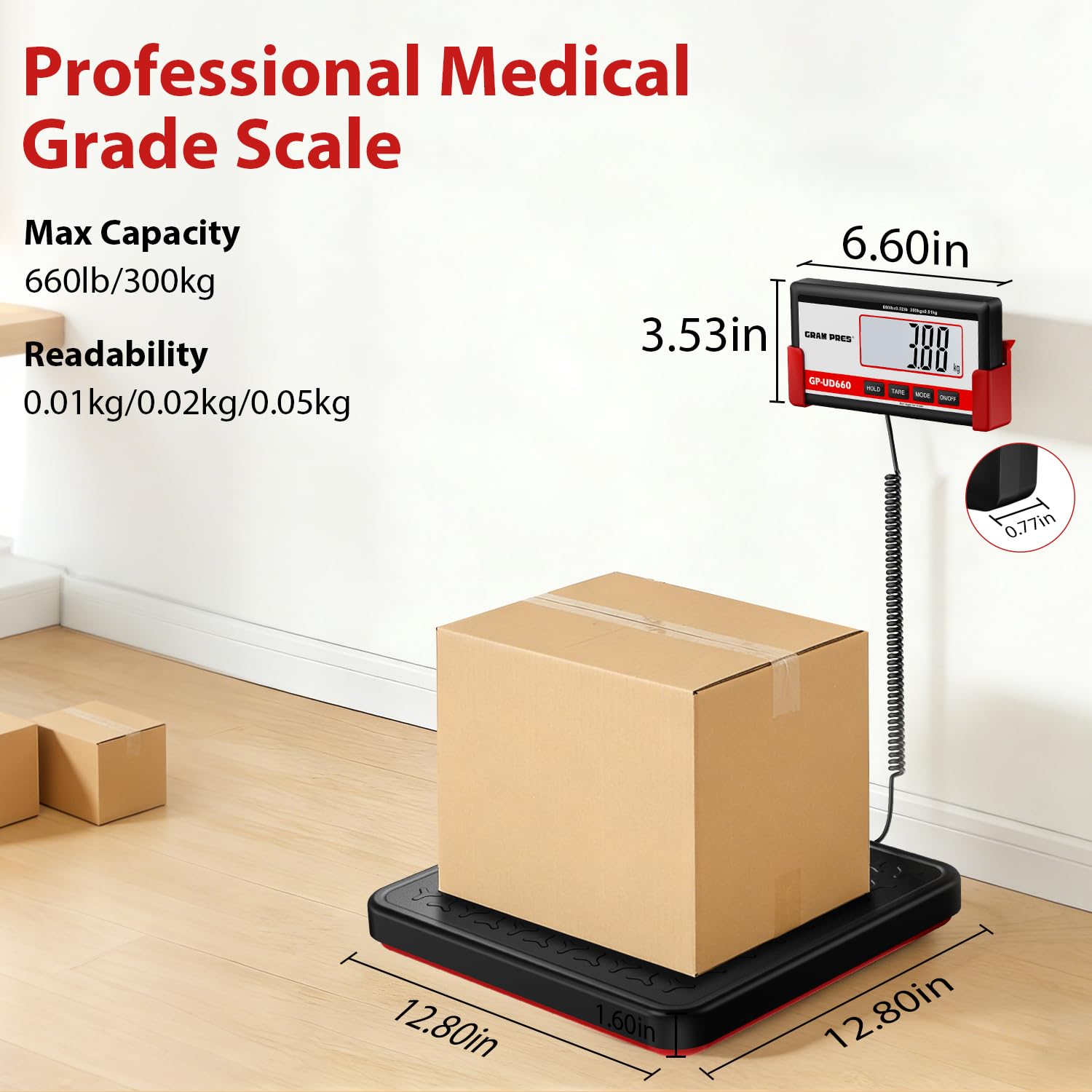 Detalle de GRAM PRES Digital Physician Scale: 660 lb Medical Floor Scale for Precise Body Weight