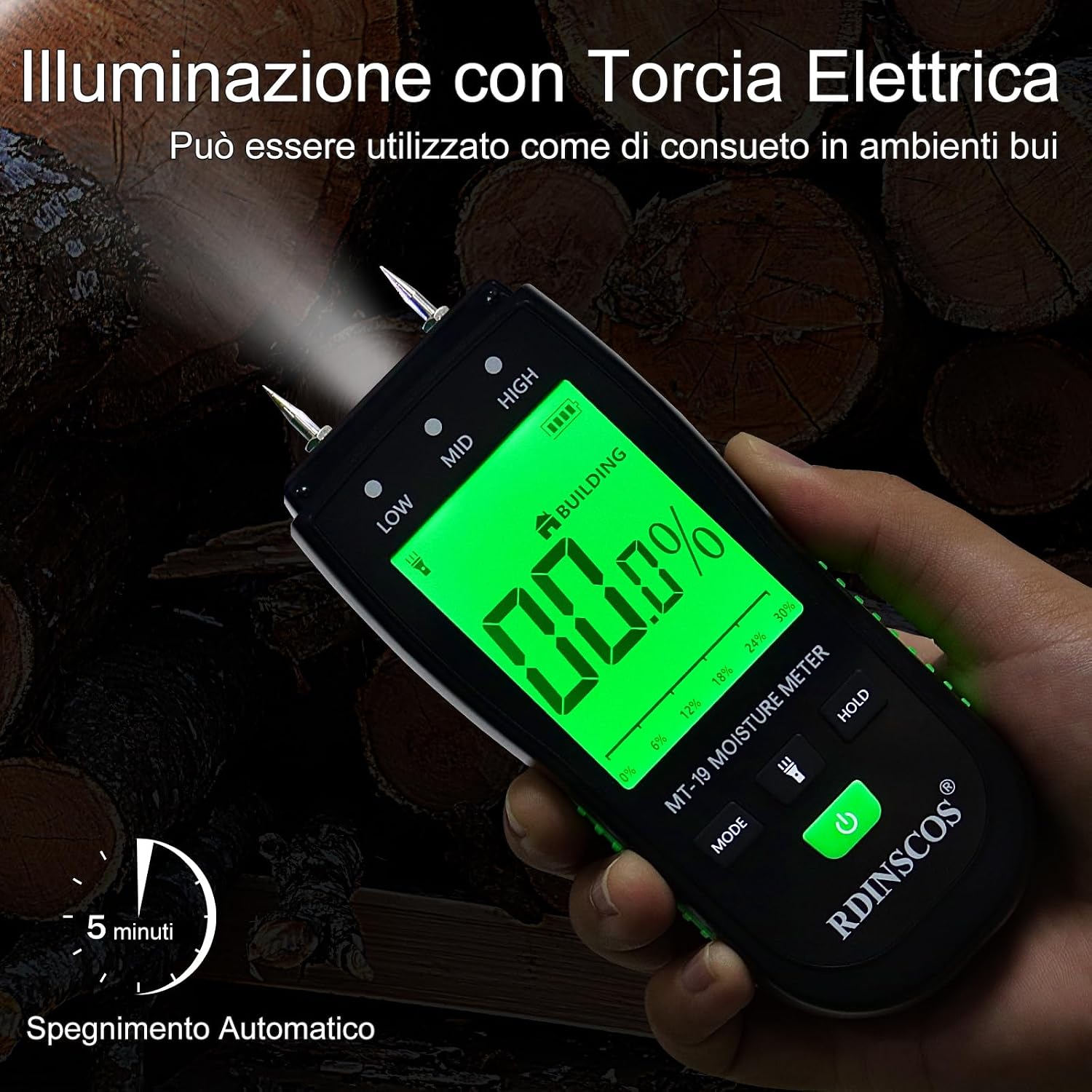 Detalle de Misuratore di Umidità del Legno – Igrometro Digitale Professionale per Legni