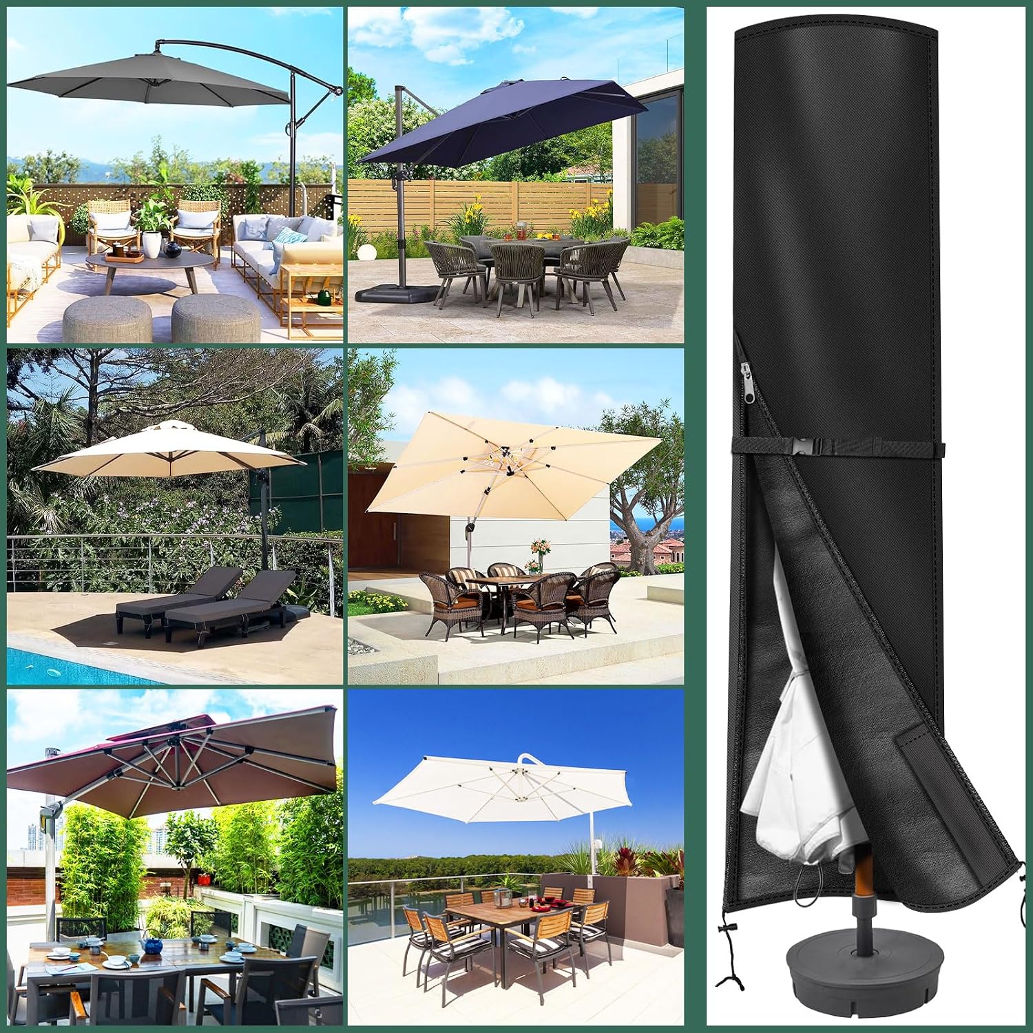 Detalle 2 de PATIO PLUS Double Garden Waterproof Large Parasol Cover with Rod and Adjustable Ties (230x67/67cm)