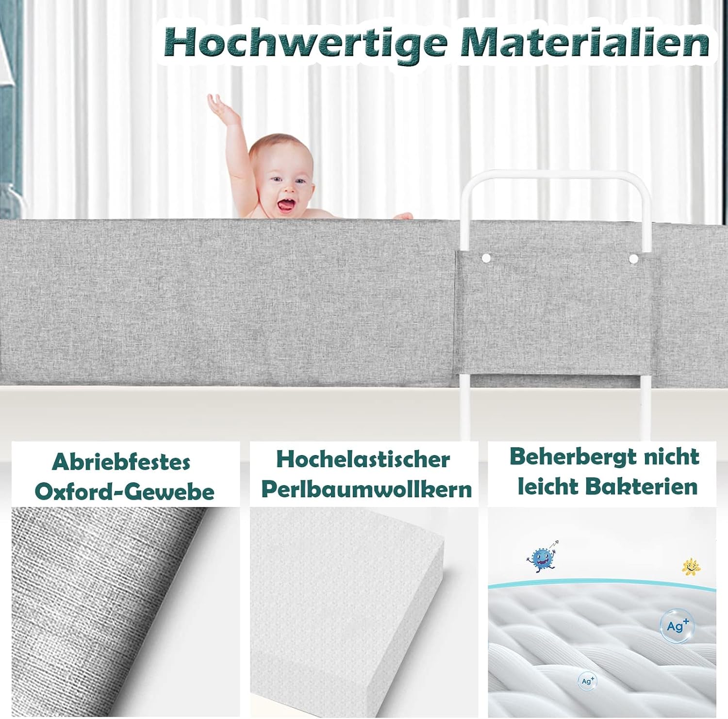 Detalle 1 de LZQ LZQ Bettgitter Grau 150 cm