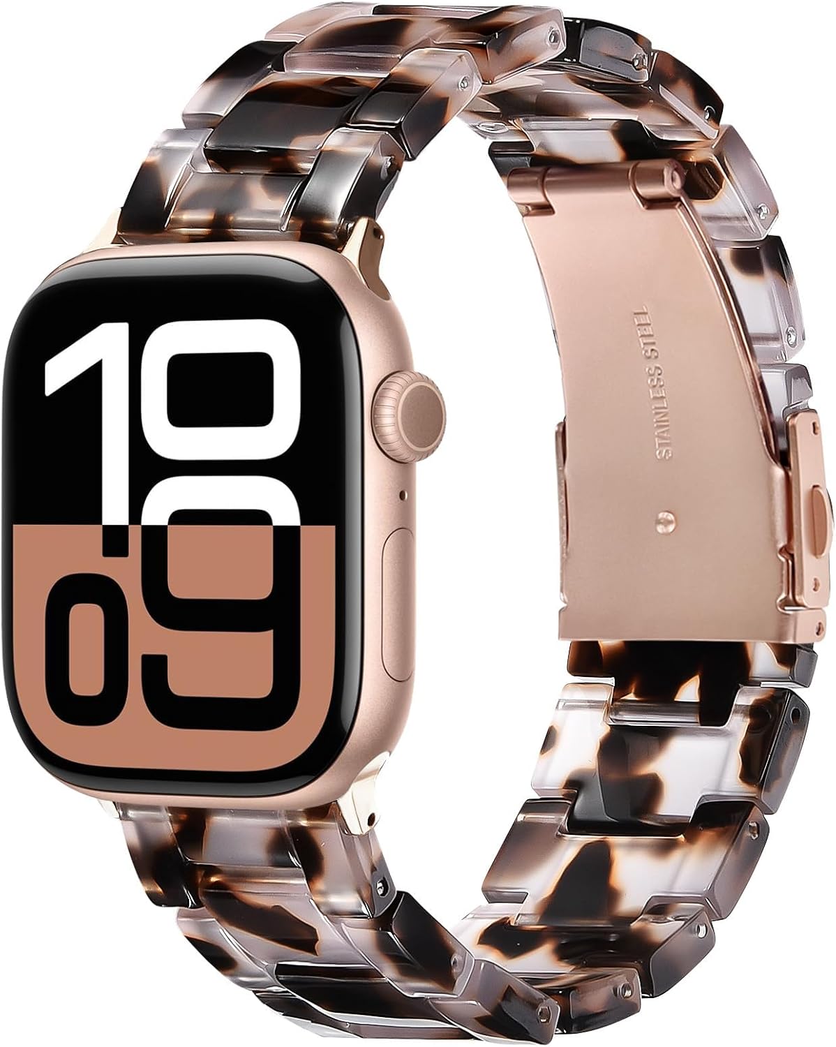 Thumbnail 6 de V.R.HOPE Modern Resin Straps for Apple Watch (44–49mm, 42–46mm) – Tortois e Shell with Black Flower