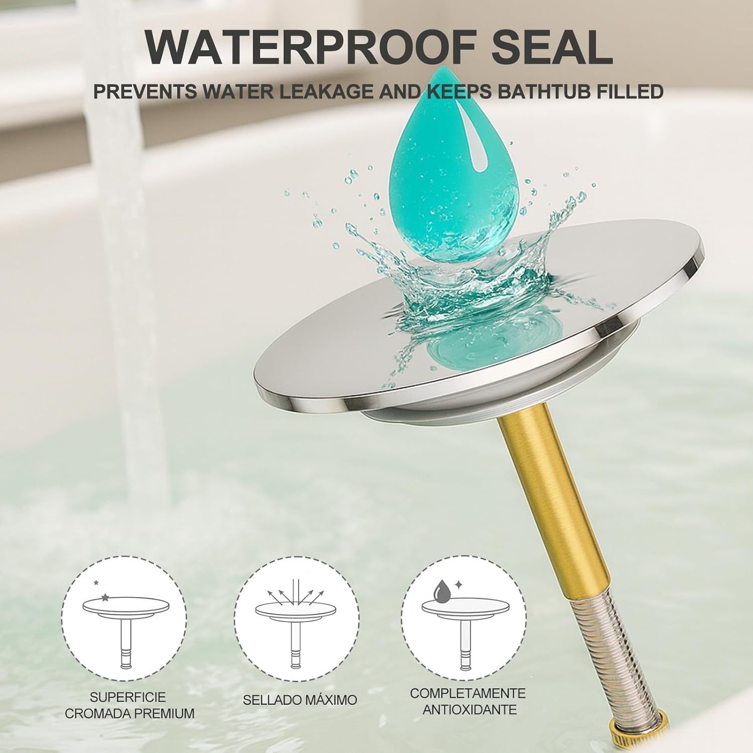 Detalle 1 de SURFOU Tapon Bañera Cromado Ø72mm, Ajustable y Antióxido