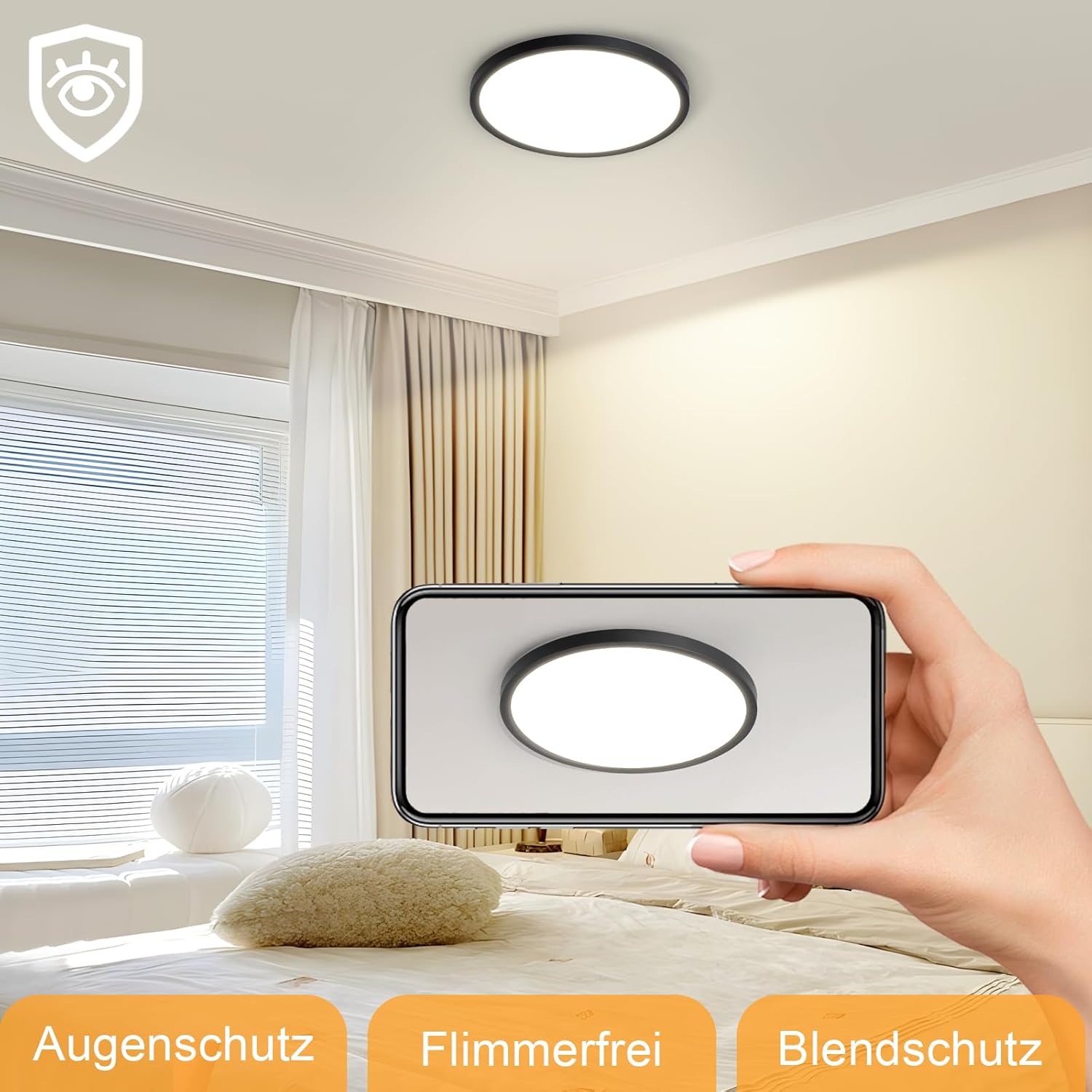 Thumbnail 6 de ZMH 2ER Deckenlampe LED – 30 cm, dimmbar, IP44, Rautenplatten-Design in Schwarz