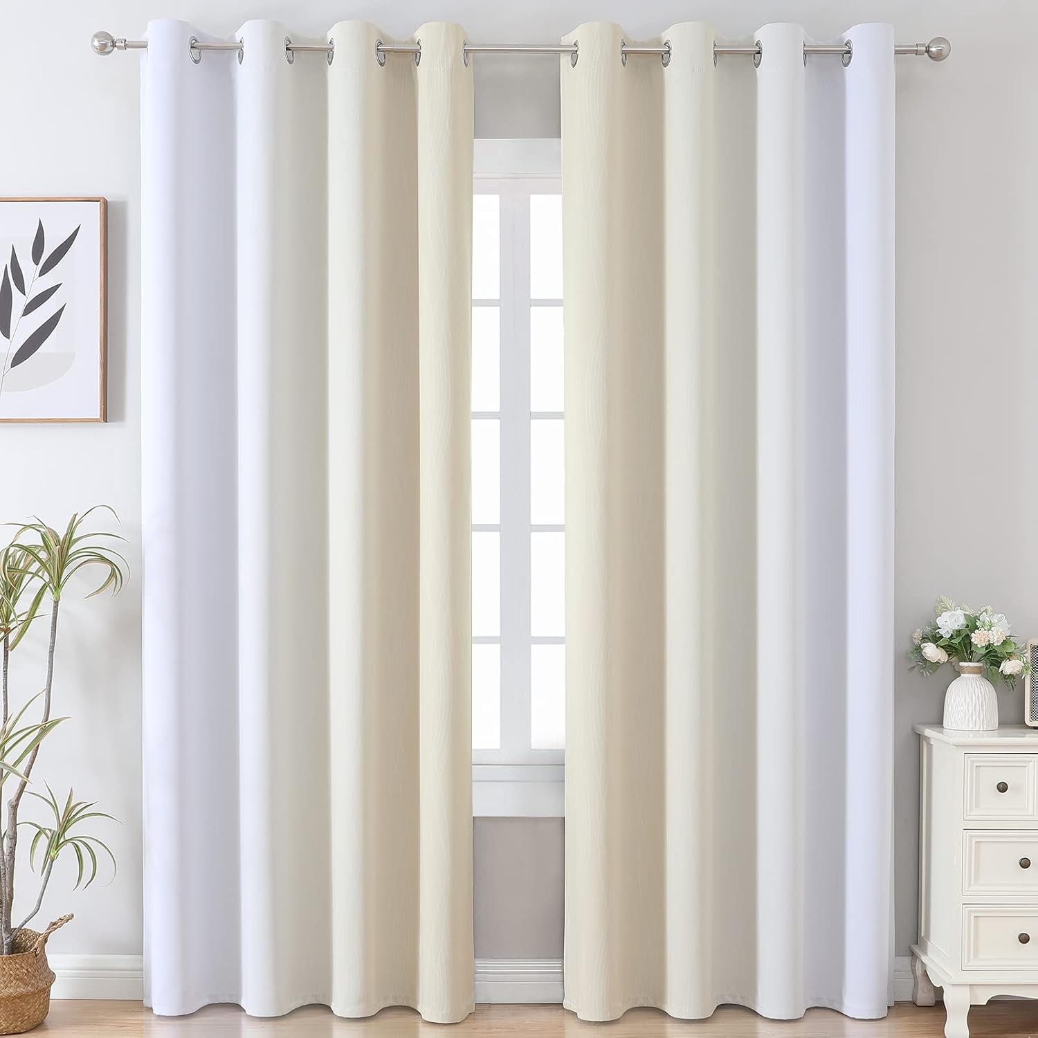 Detalle 2 de VEHEDE Gradient Blackout Curtains: 2 Panels, 90 Inch Drop, Ombre Design