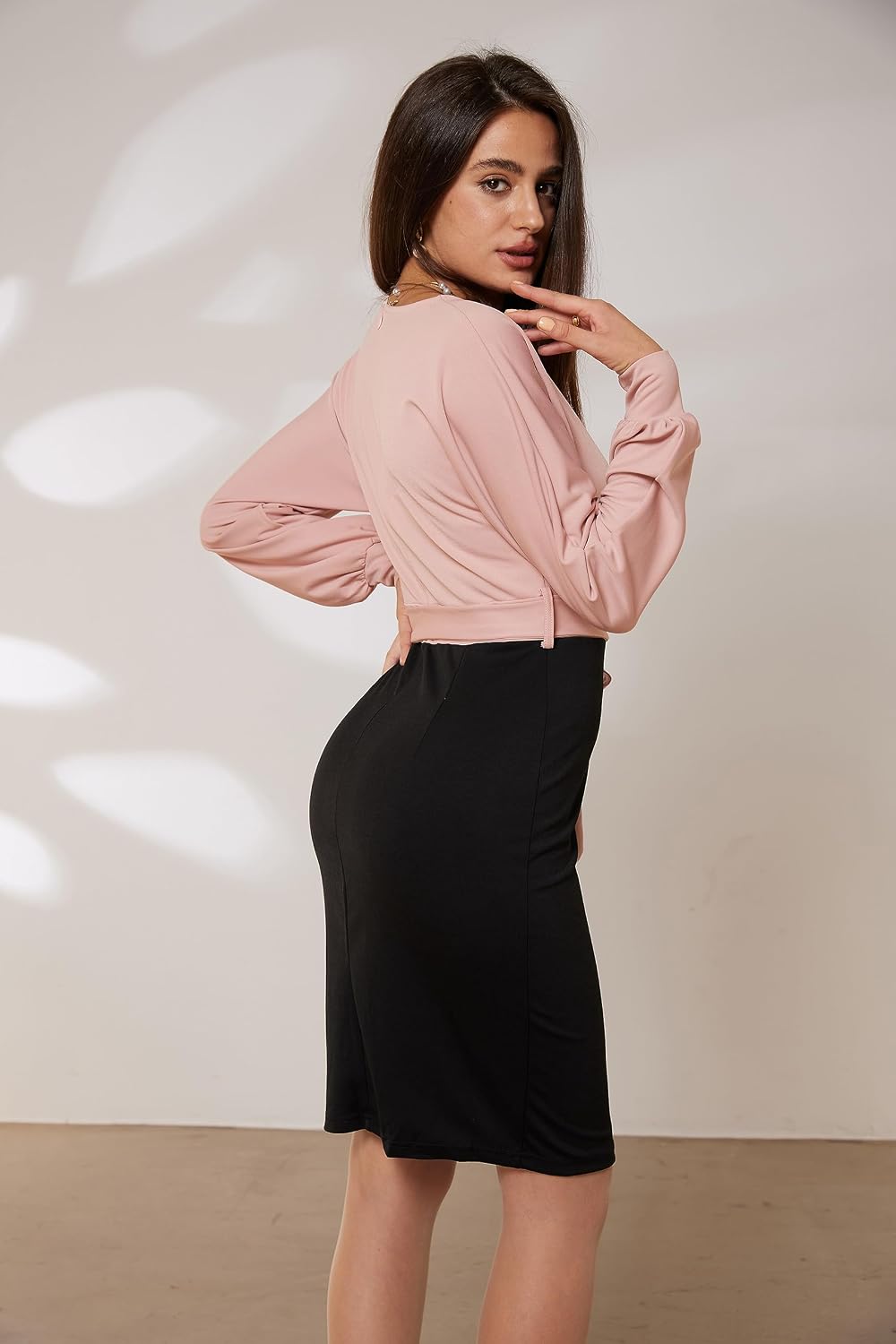 Detalle 2 de GRACE KARIN Robe crayon Col V manches longues