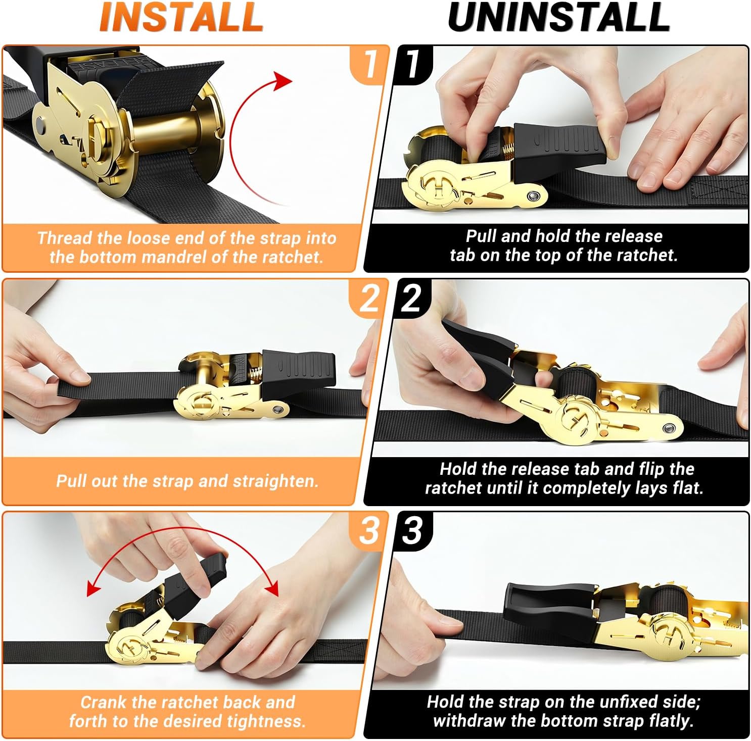 Thumbnail 6 de Ohuhu Ratchet Straps 4.6m 680kg 4 Pack
