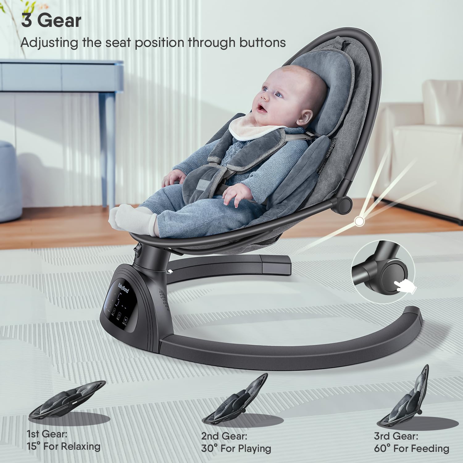 Thumbnail 4 de BabyBond Infant Swing with Bluetooth, 3 Seat Positions and 5-Point Harness