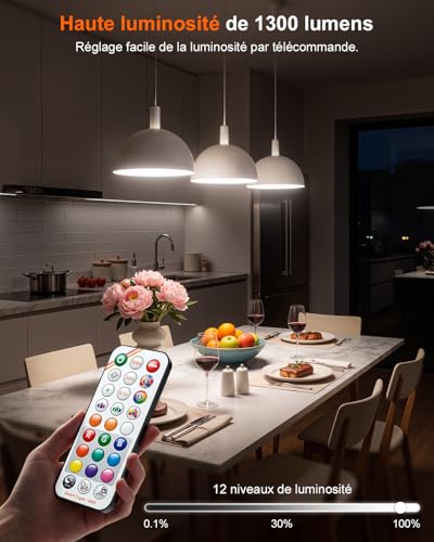 Detalle de DUSKTEC Ampoule LED RGBW E27 12W avec Télécommande — Éclairage intelligent sans WiFi