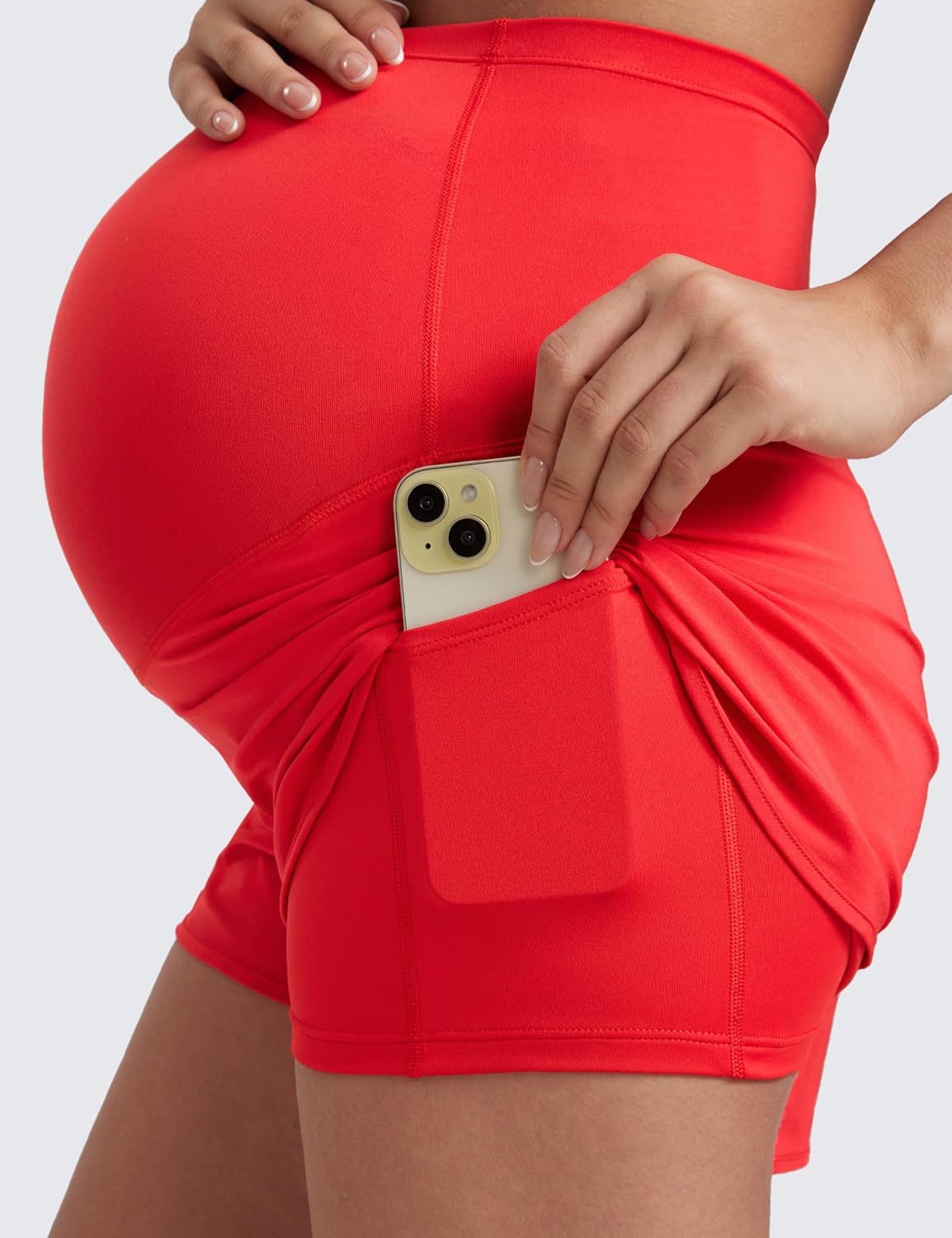 Detalle de CRZ YOGA Womens 2 in 1 Maternity Workout Shorts 3'' – Over Bump, Pocket, 2-in-1 Design