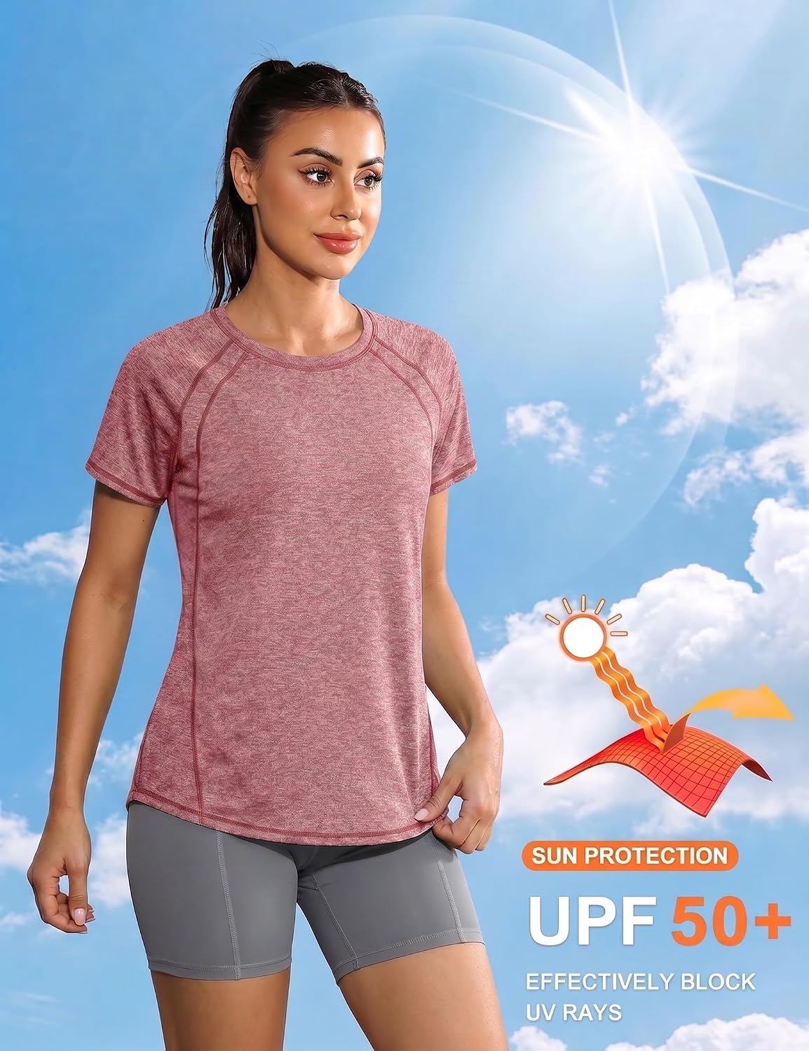 Thumbnail 2 de Gyabnw Tee Shirt Sport Femme - T-shirt court à manches courtes, sec rapide et mesh, pour Yoga, Running et Fitness