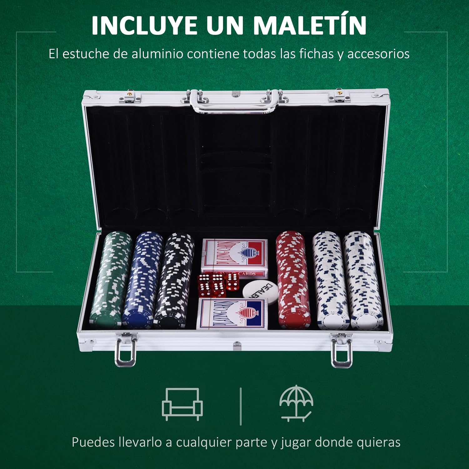 Thumbnail 3 de HOMCOM Maletín de Poker Profesional con Fichas y Cartas ♠