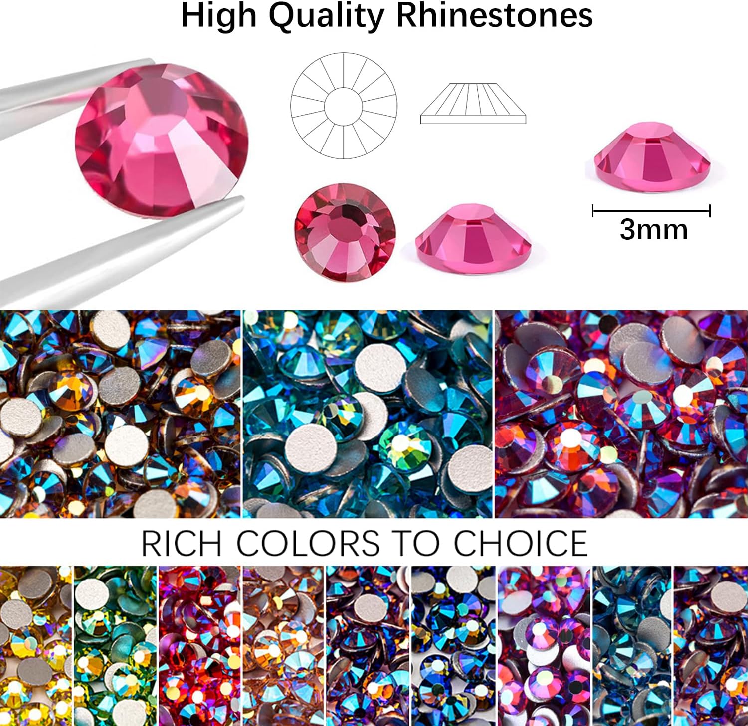 Detalle 2 de 48000Pcs Resin Jelly Rhinestones for Crafting — 3mm Flatback Gems in 48 Colors