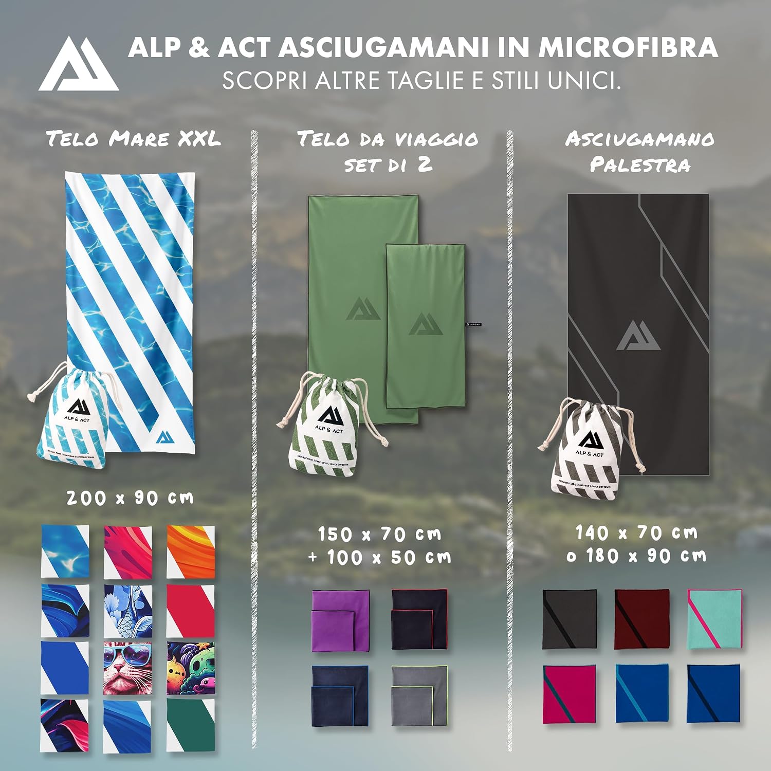 Thumbnail 6 de ALP & ACT Asciugamano Microfibra Palestra 140x70 cm – 100% microfiber riciclata, grigio argilla
