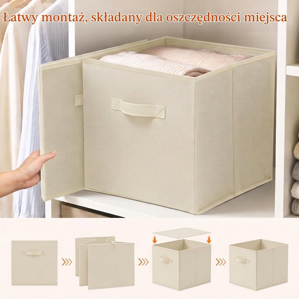 Detalle de Lifewit LHLF230211KHC – składane kosze materiałowe z uchwytami, 6 sztuk, beżowe