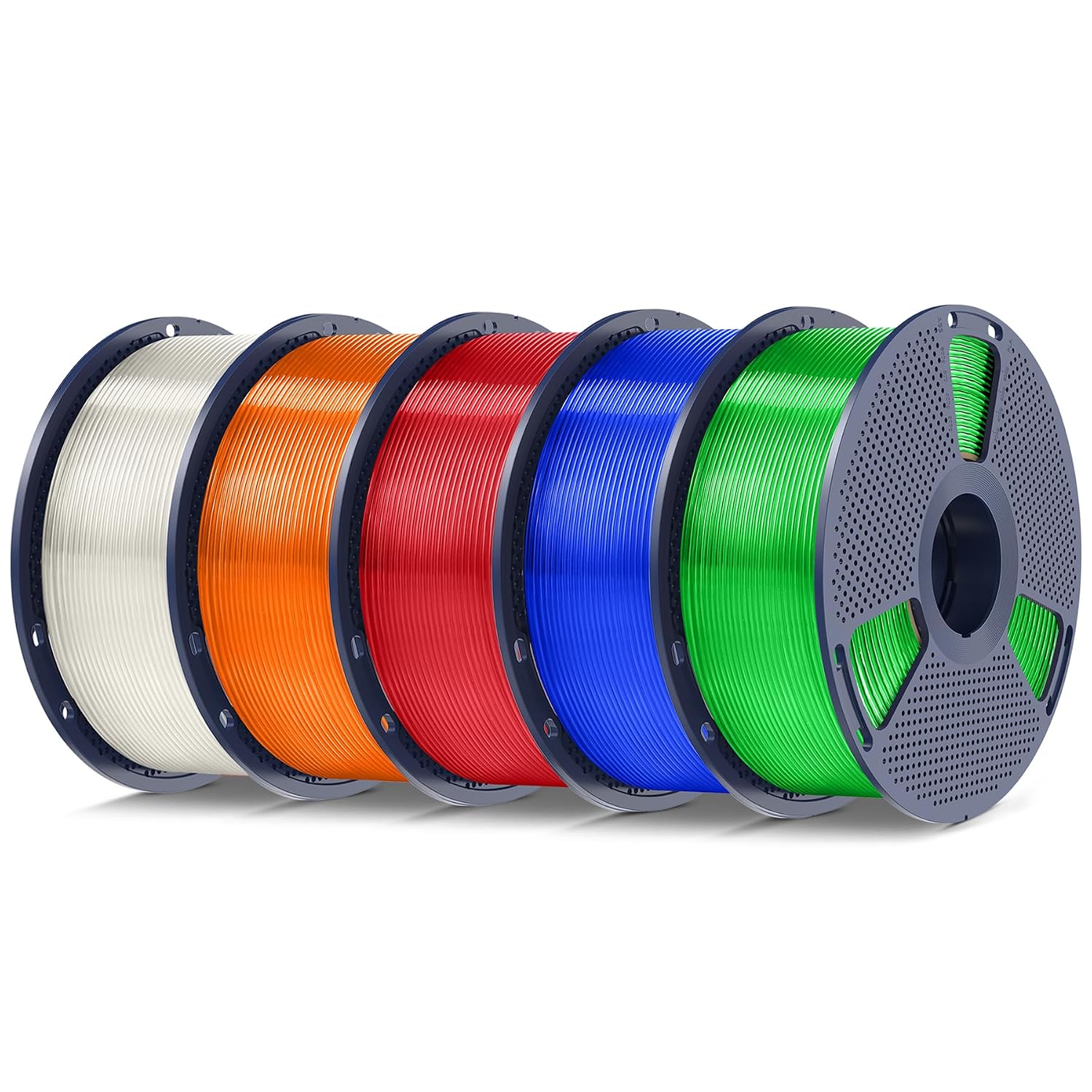 Detalle de SUNLU 5KG PLA+ 3D Printer Filament Bundle (5x 1KG spools), 1.75mm, PLA Plus Transparent (White/Orange/Red/Blue/Green)