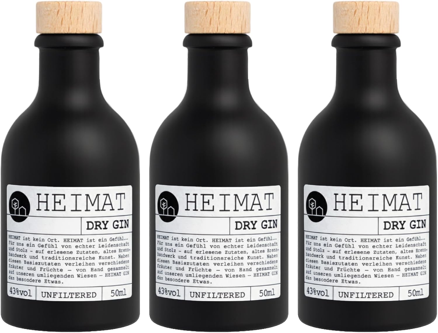 HEIMAT Dry Gin Probierset Miniatur (3×50 ml) – für ein Gin-Tasting mit 18 Botanicals