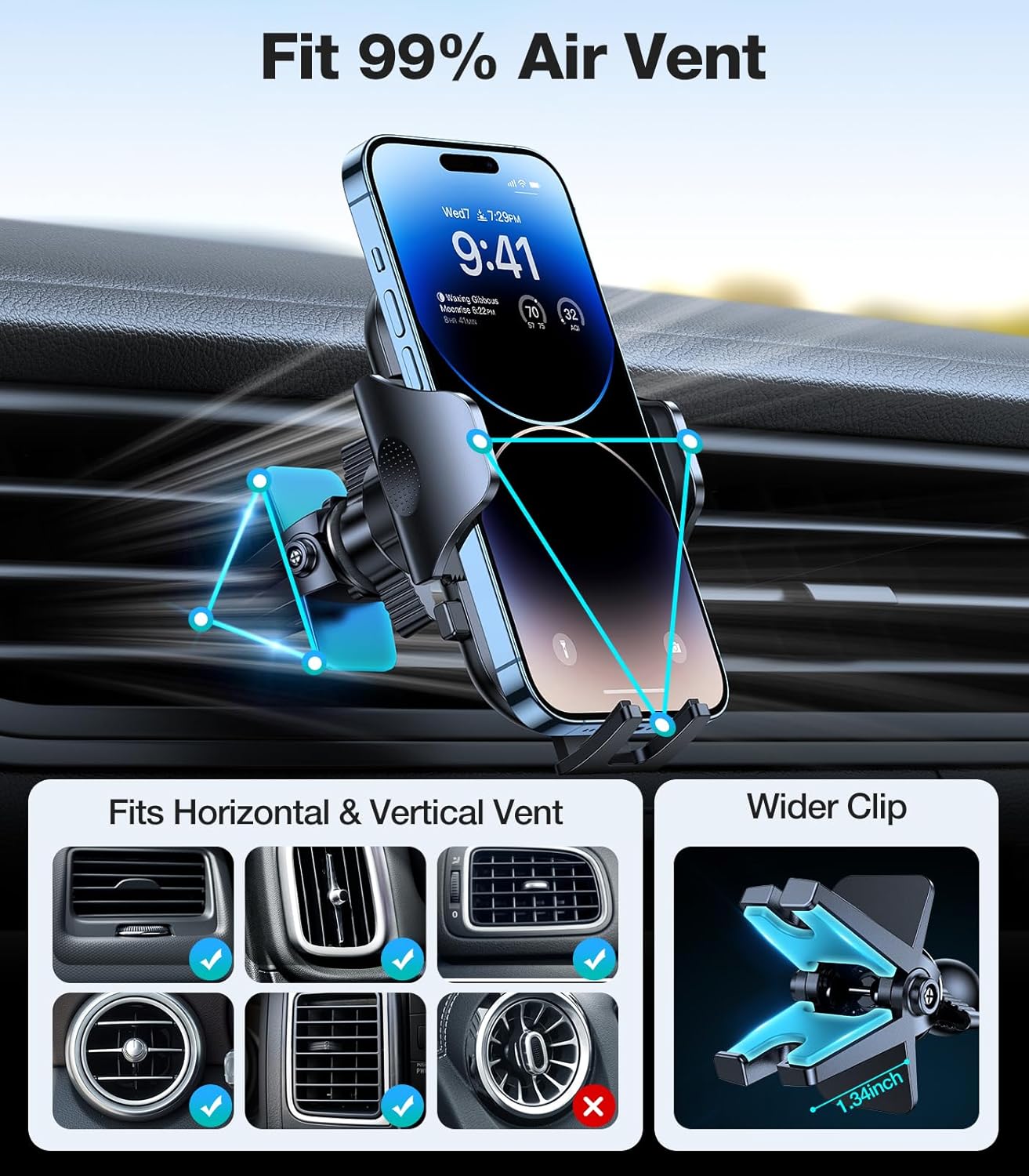 Thumbnail 1 de VICSEED Upgrade Ultra Stable Car Phone Holder Mount with Double Lock Metal Clip (Universal Air Vent Mount)