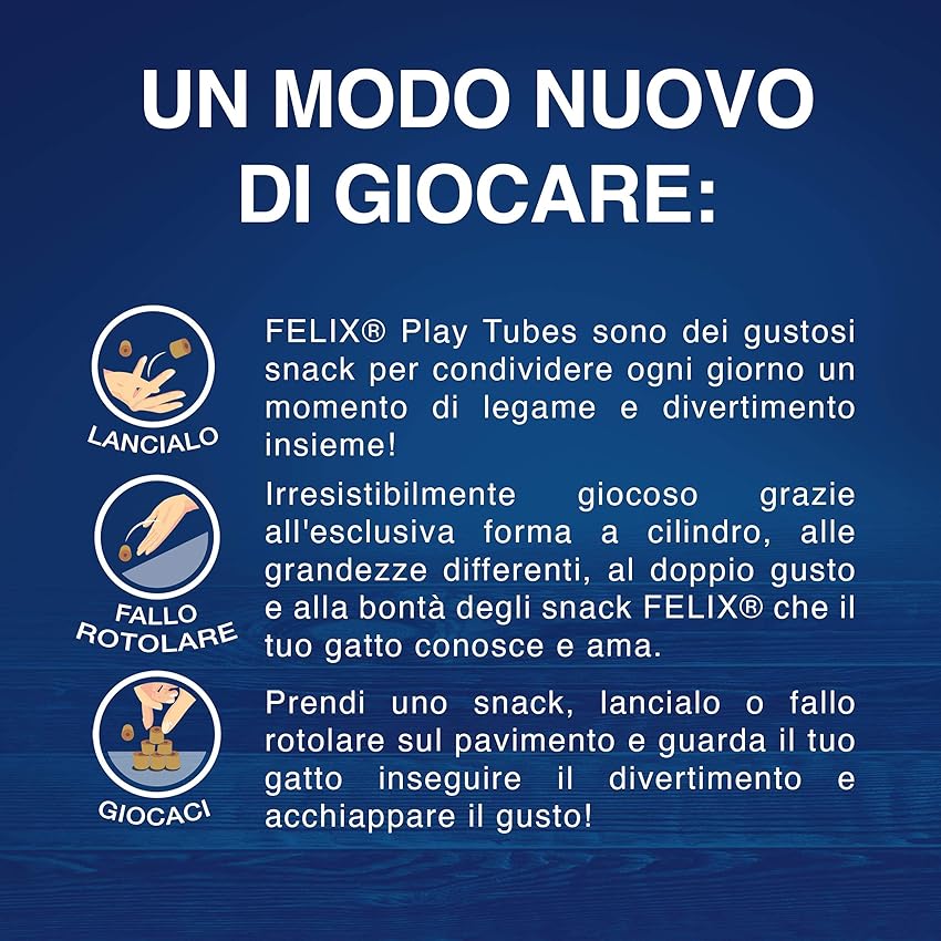 Detalle 2 de Purina Felix Play Tubes Snack para gato con pescado y gambas 8×50 g 🐱