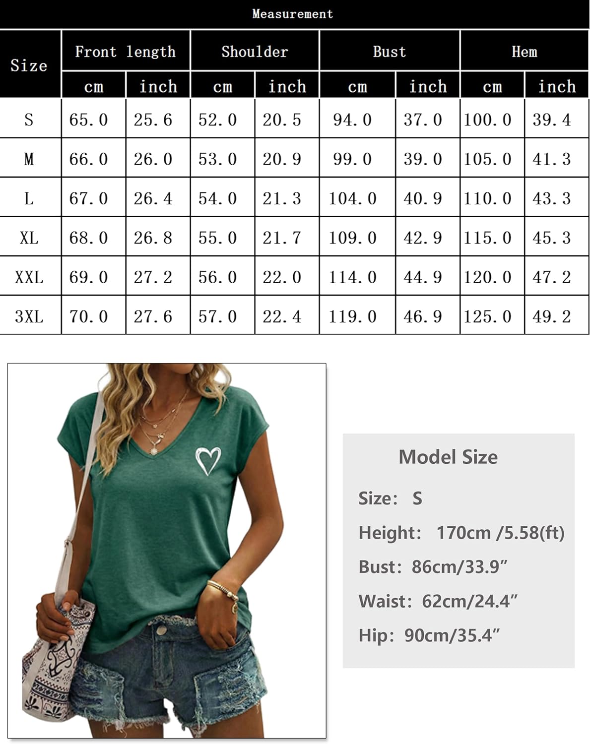 Thumbnail 5 de Gyabnw T-Shirt Femme Col V Chic à Imprimé Cœur – Manches Courtes