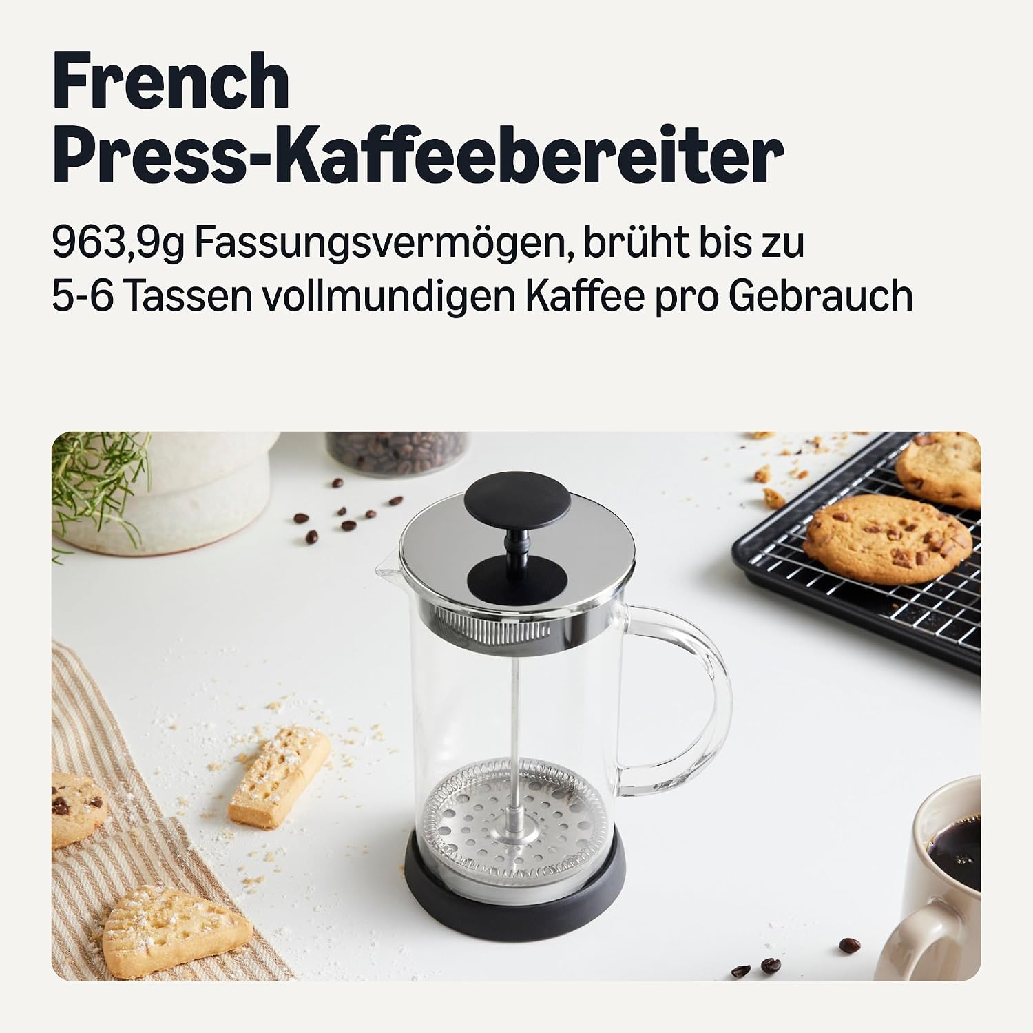 Thumbnail 1 de Amazon Basics French Press-Kaffeebereiter (1 L) aus Borosilikatglas