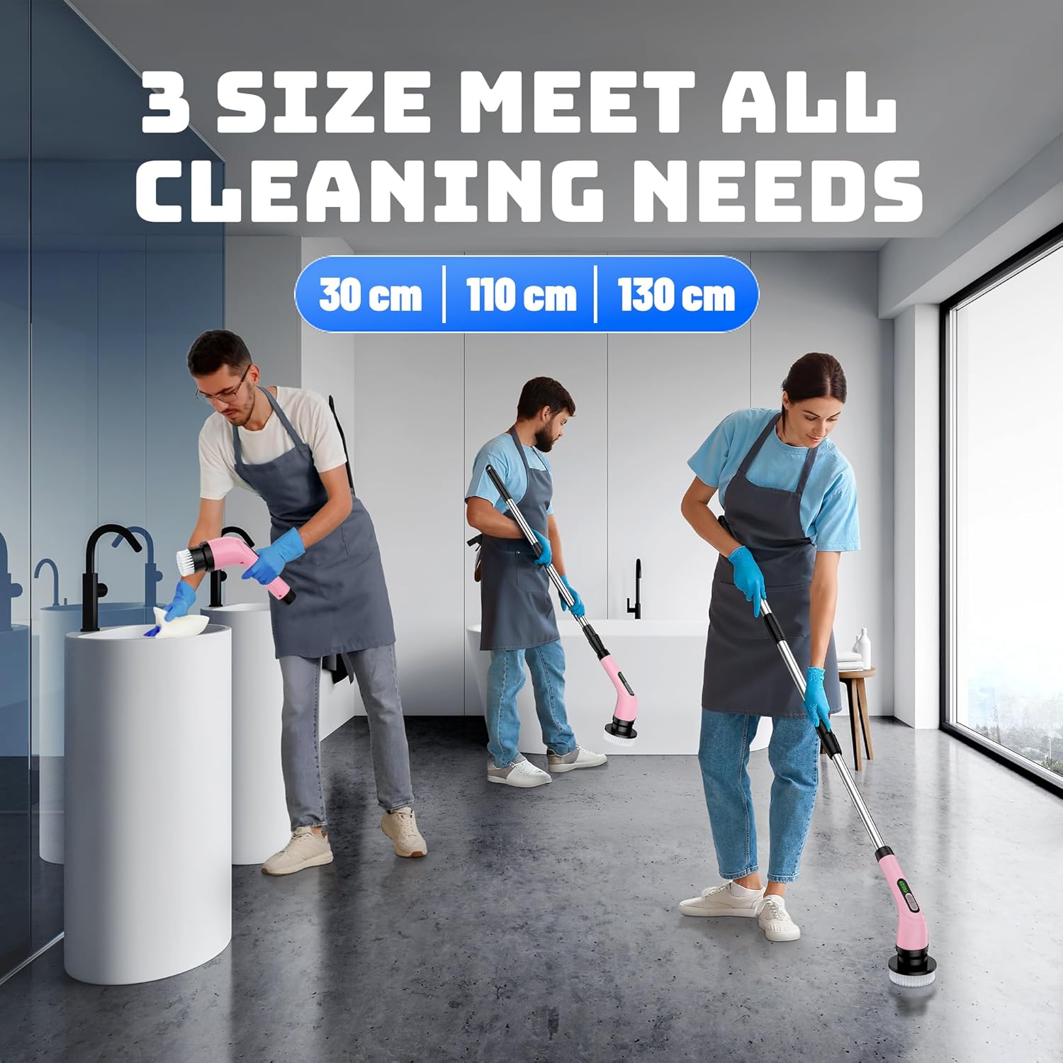 Detalle de Shower Scrubber with Long Handle: Cordless Electric Spin Scrubber with 7 Brush Heads (USB-C, IPX7)