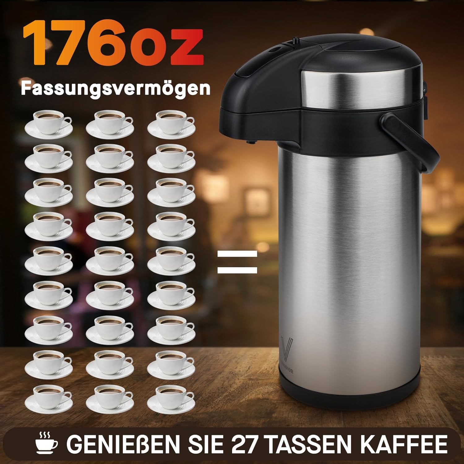 Thumbnail 3 de Vondior Airpot Pumpkanne 5 Liter – isolierte Edelstahl-Thermoskanne mit Pump-Ausgießer