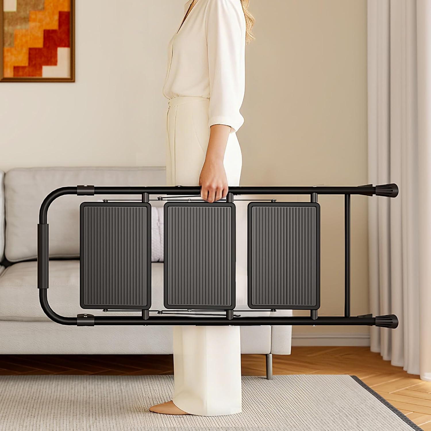 Thumbnail 6 de KINGRACK 3 Step Folding Ladder – Sturdy, Lightweight Steel Stool with Non-Slip Pedals