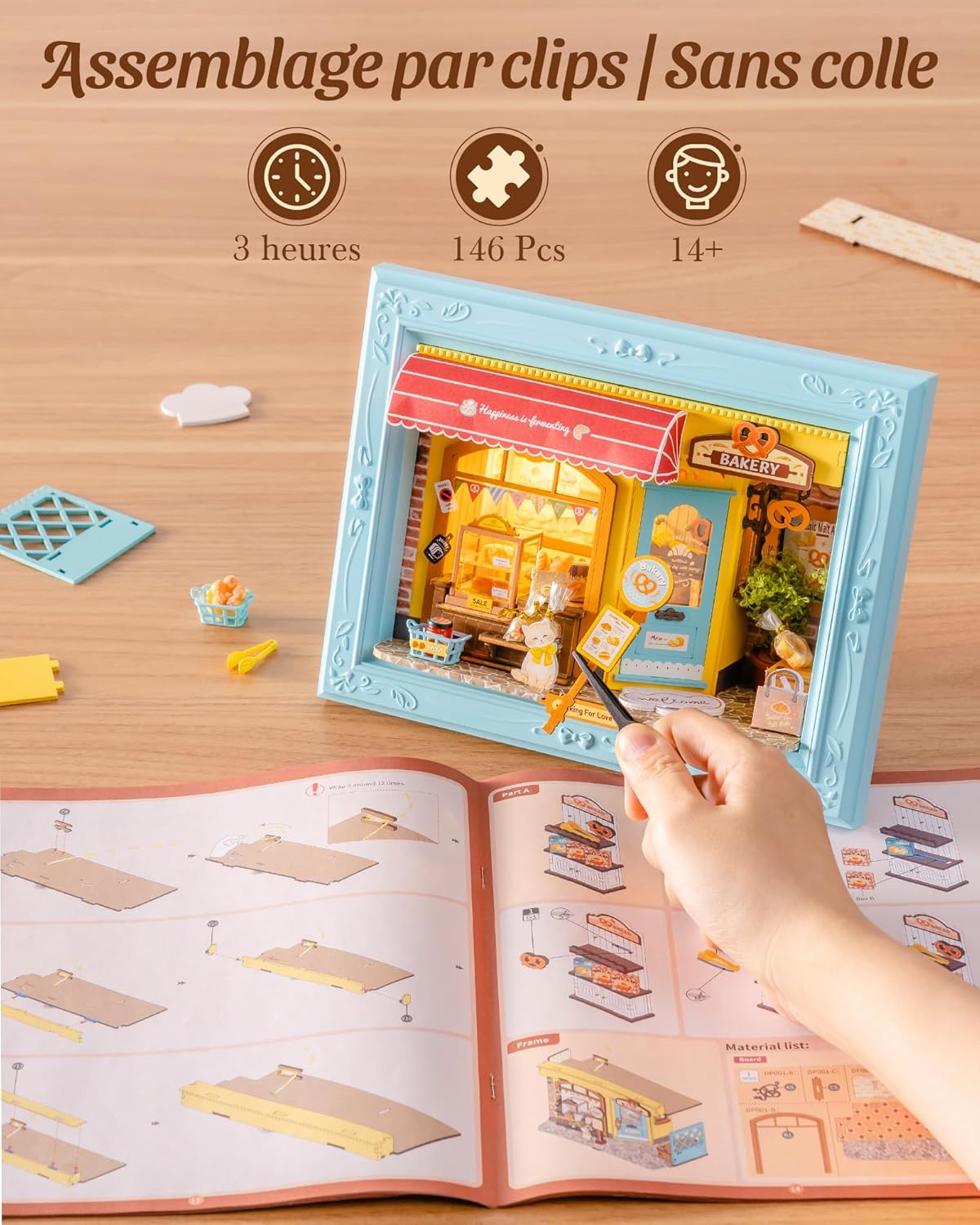 Thumbnail 2 de Rolife DIY Miniature Maison Boulangerie Fluffy Cat – Puzzle 3D en bois emboîtable 146 pièces avec LED tactile