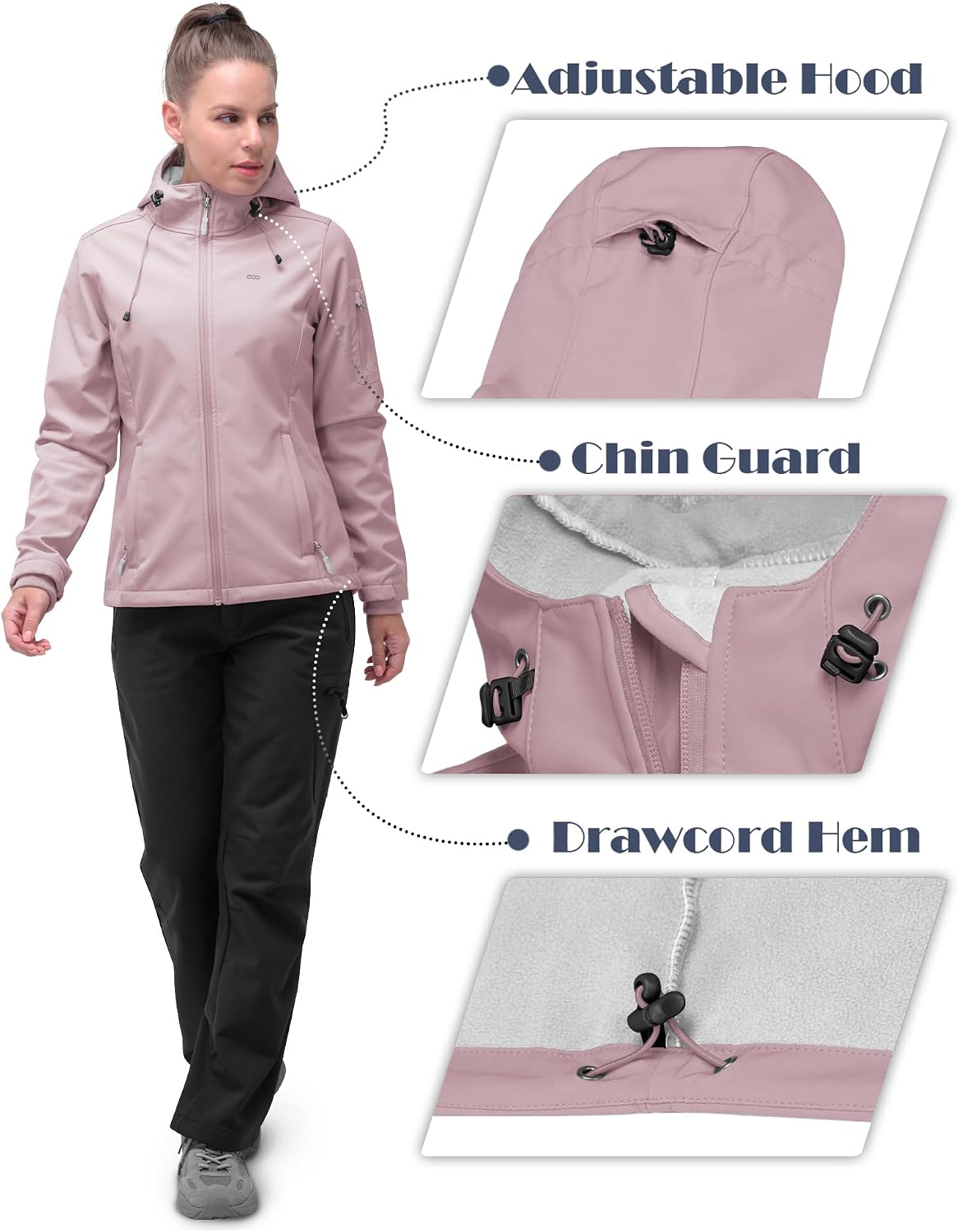 Detalle de 33,000ft Women's Softshell Jacket, 3-Layer Fleece Lining and Adjustable Hood