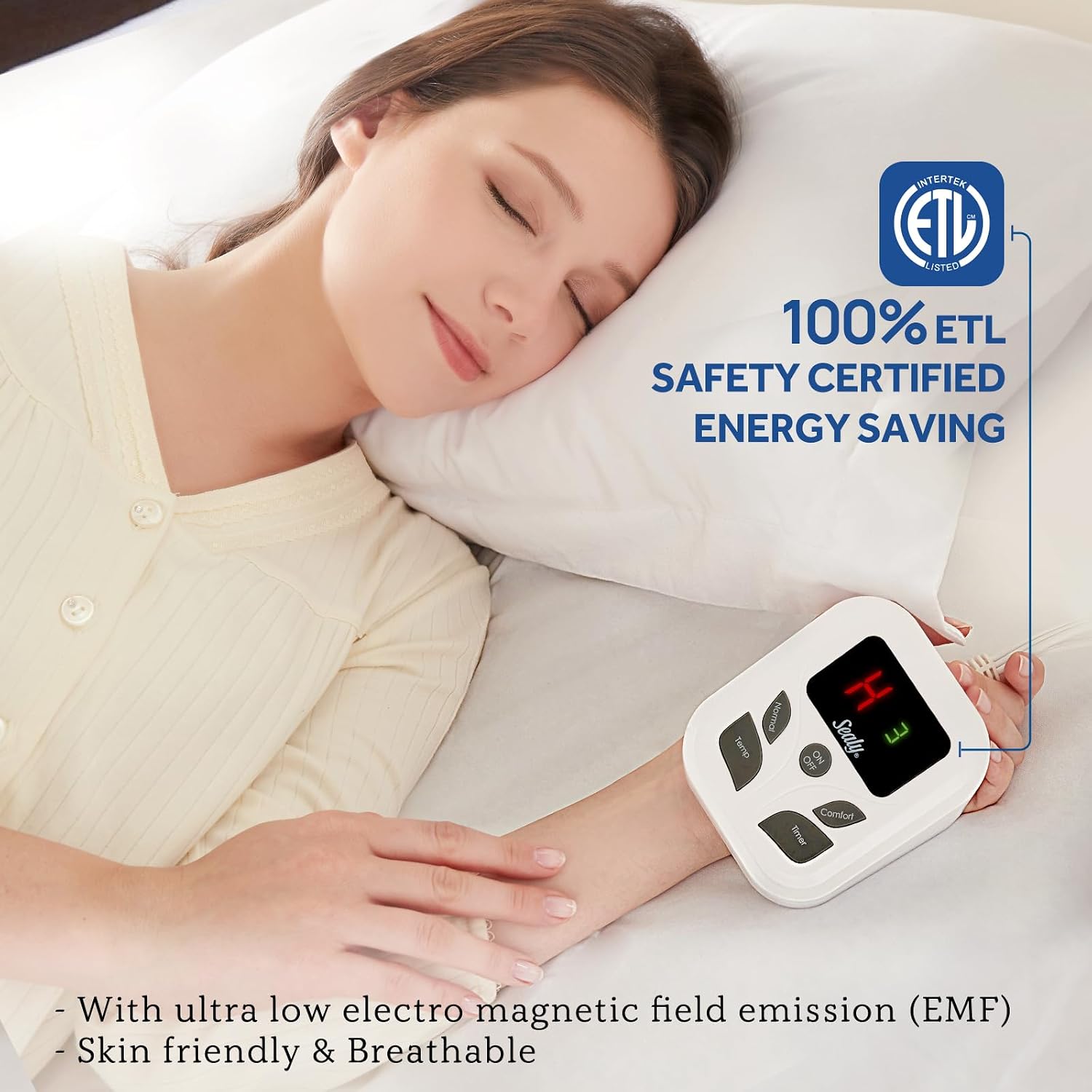 Detalle de Sealy Twin Heated Mattress Pad, Machine Washable with Auto Shutoff