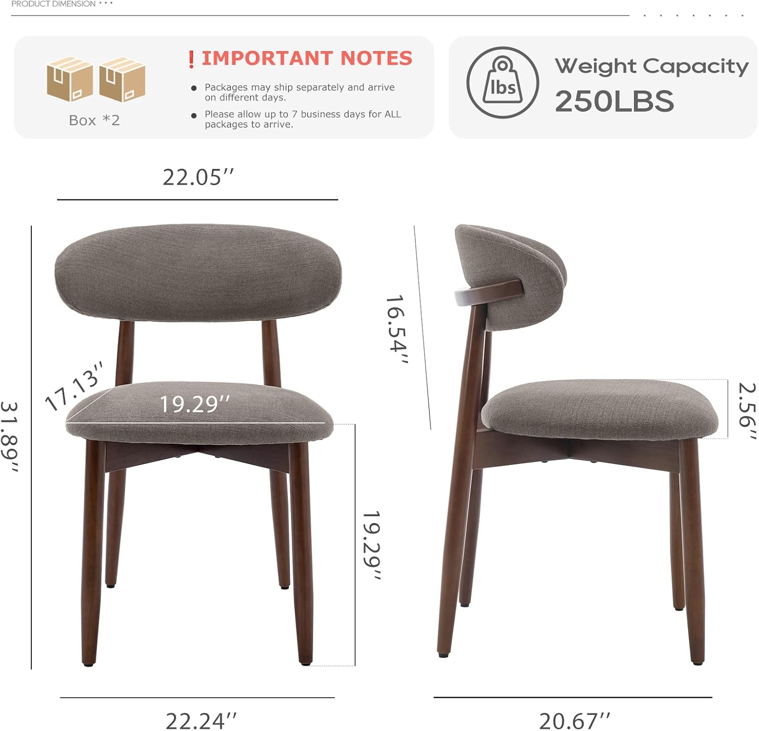 Detalle de COLAMY D6270US Wooden Dining Chairs, Set of 4, Taupe Fabric Upholstery